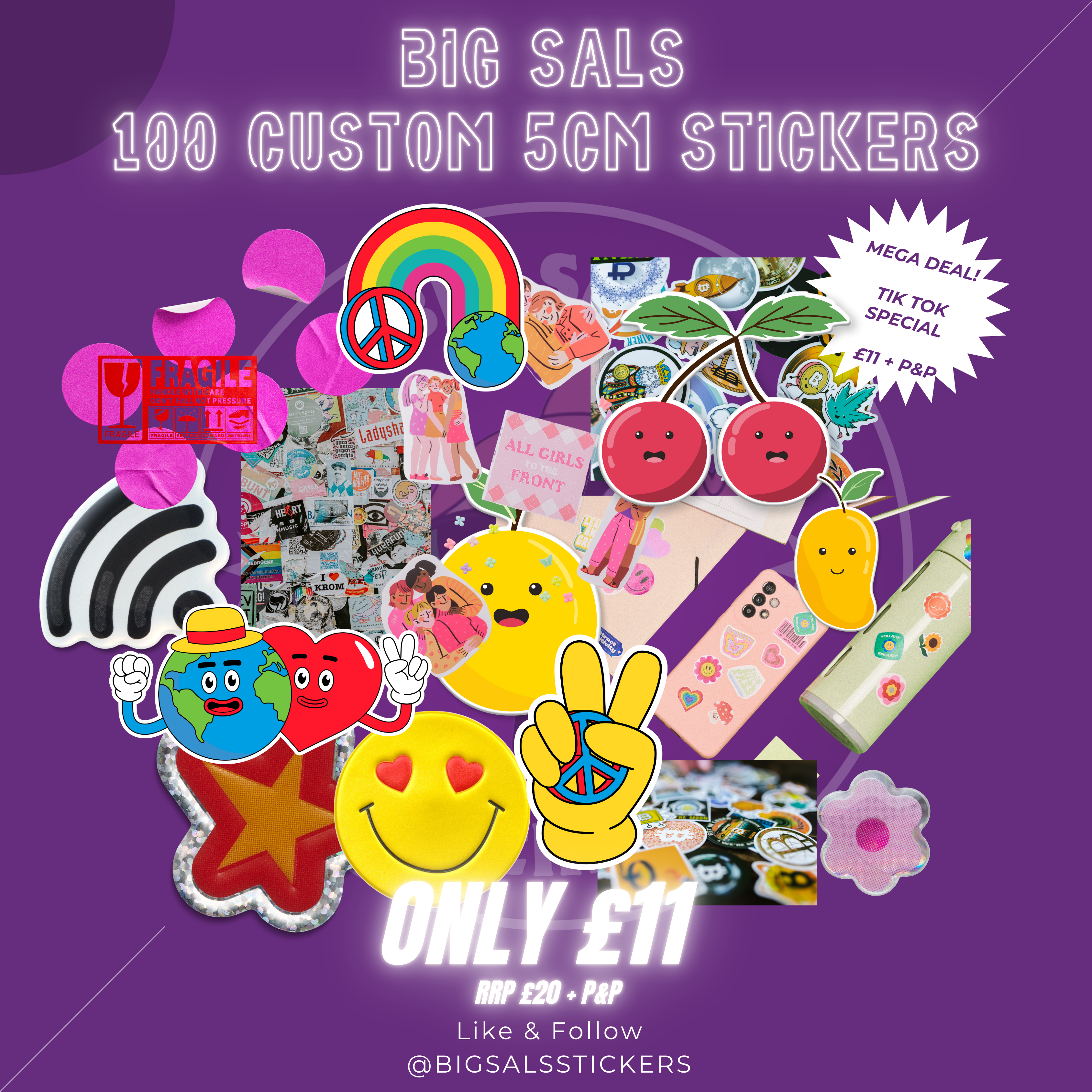 100 Custom 5 cm Stickers – Any Finish Die-Cut Vinyl Sticker Deal