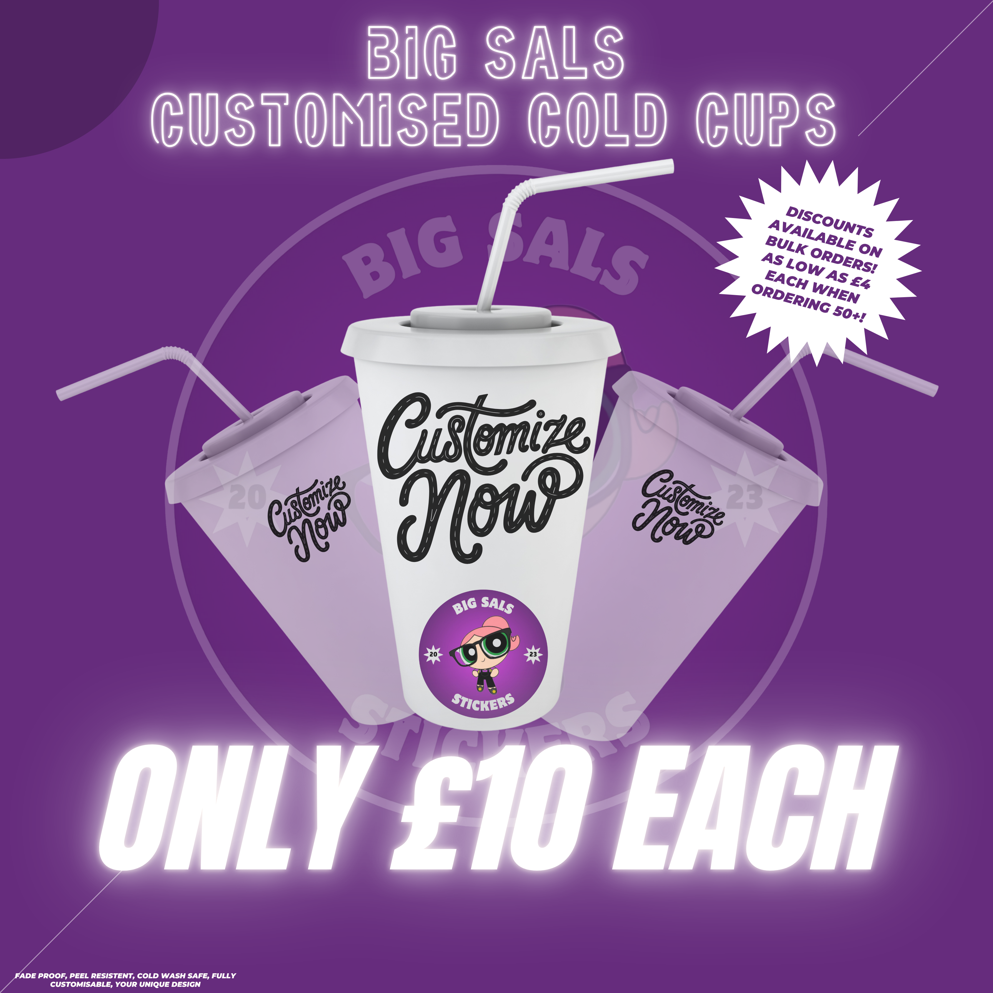 Custom Personalised Cold Cups – 24oz Reusable Drink Cups