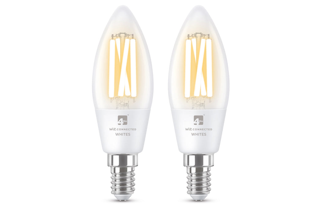 4lite WiZ Connected C35 Candle Filament White WiFi LED Smart Bulb - E14 Small Screw