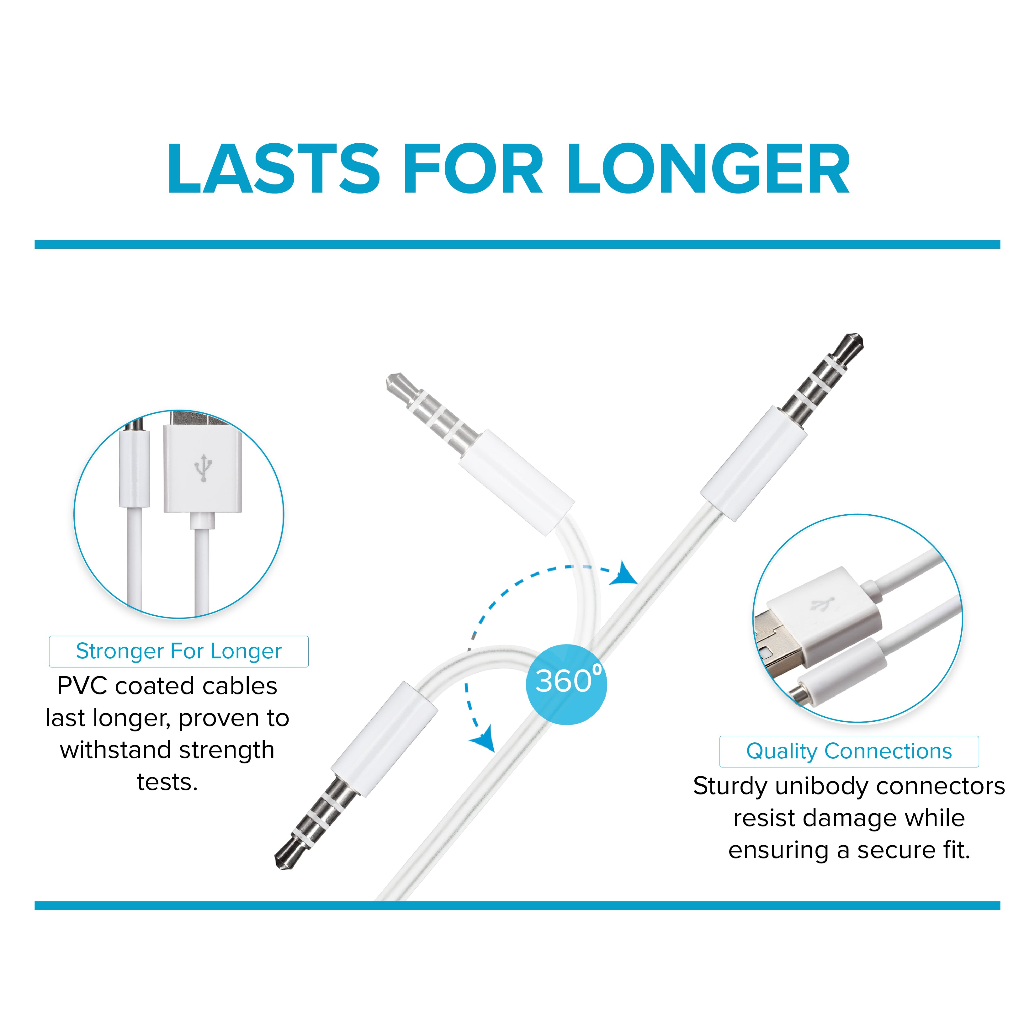 Maplin USB-A to 3.5mm Aux Stereo 3 Pole TRRS Jack Plug Cable - White, 1.2m