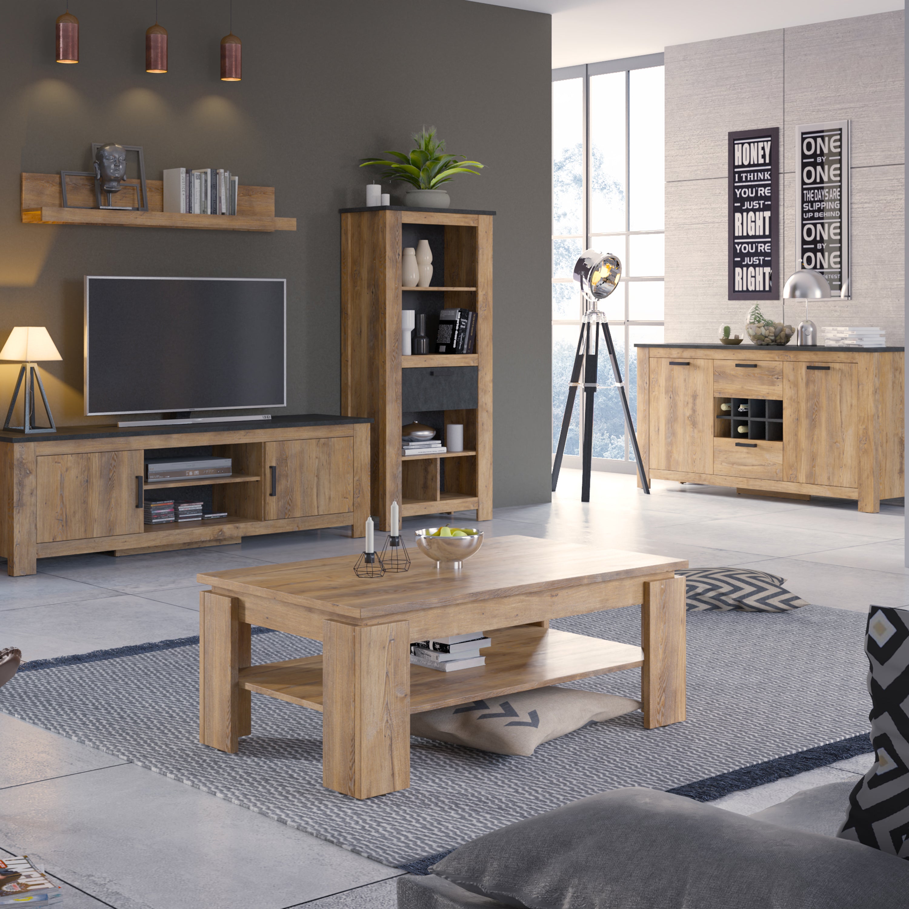 Rapallo Extending Dining Table 160x200cm in Chestnut and Matera Grey