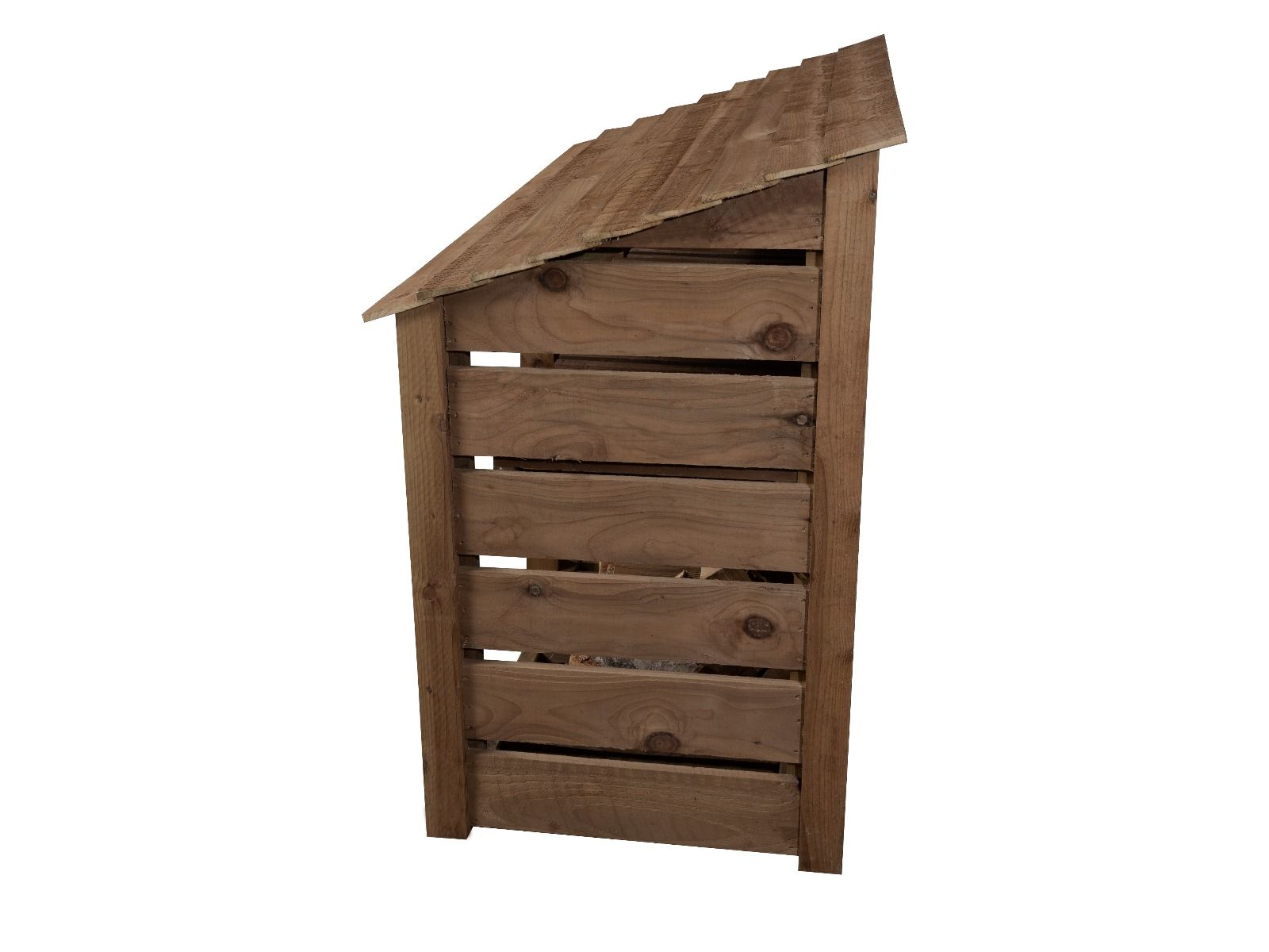 Slatted Wooden Log Store with Shelf W-187cm, H-126cm or 180cm, D-88cm - Brown Finish