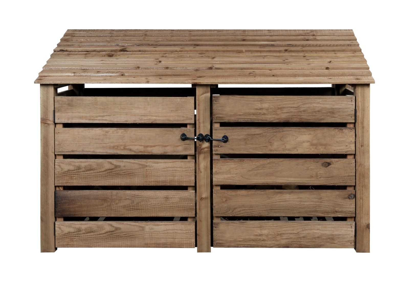 Slatted Wooden Log Store with Doors W-187cm, H-126cm or 180cm, D-88cm - Brown Finish