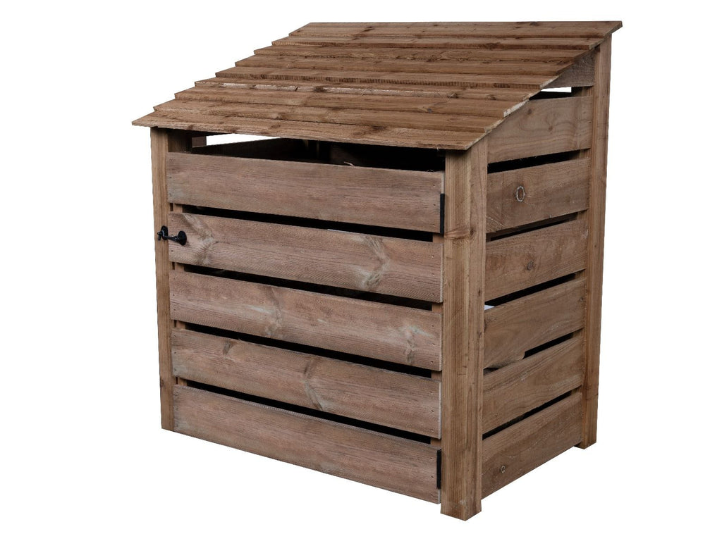 Slatted Wooden Log Store with Door and Shelf W-119cm, H-126cm or 180cm, D-88cm - Brown Finish