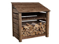 Slatted Wooden Log Store with Shelf W-119cm, H-126cm or 180cm, D-88cm - Brown Finish