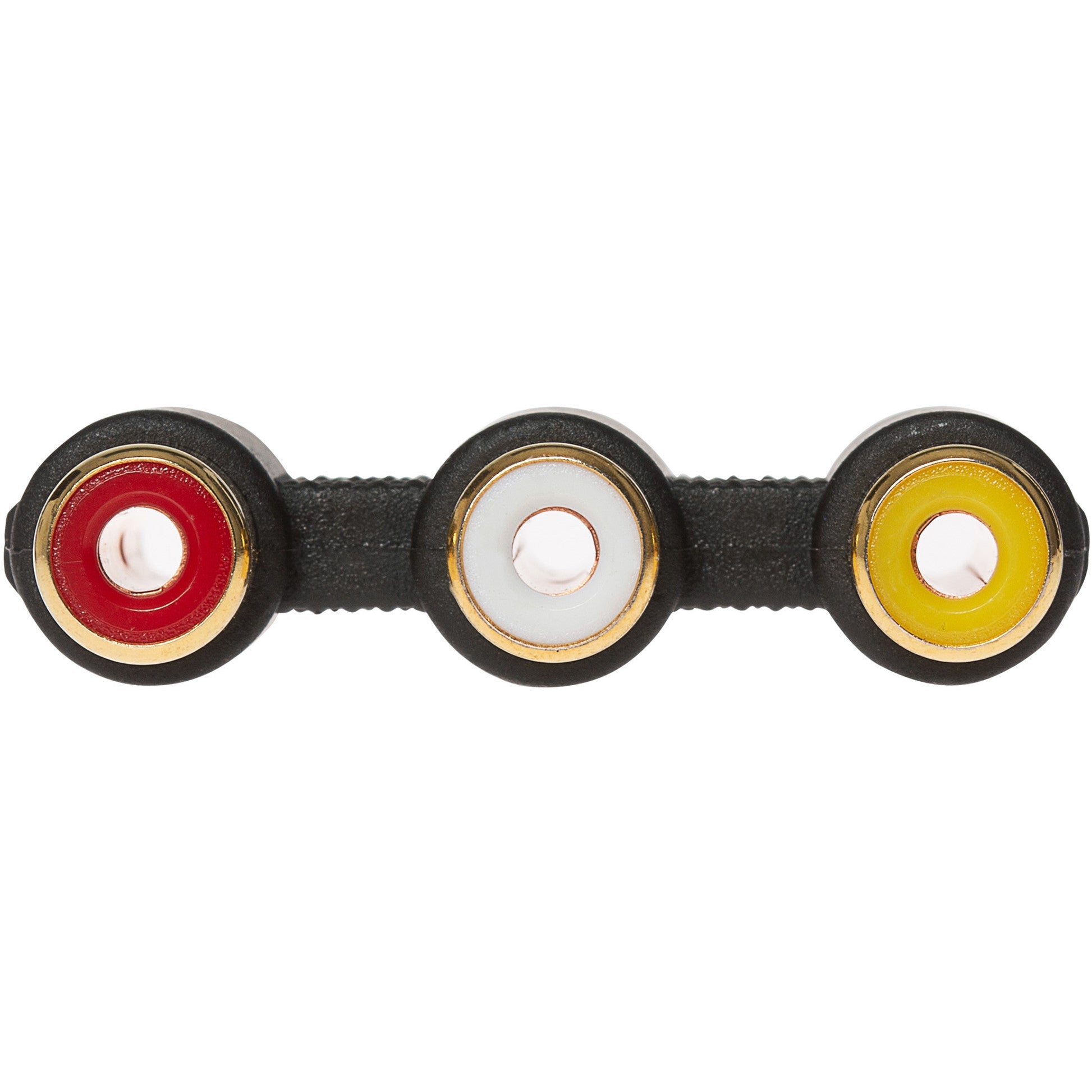Maplin 3-Way RCA Phono Coupler Adapter Red/White/Yellow Sockets - Black
