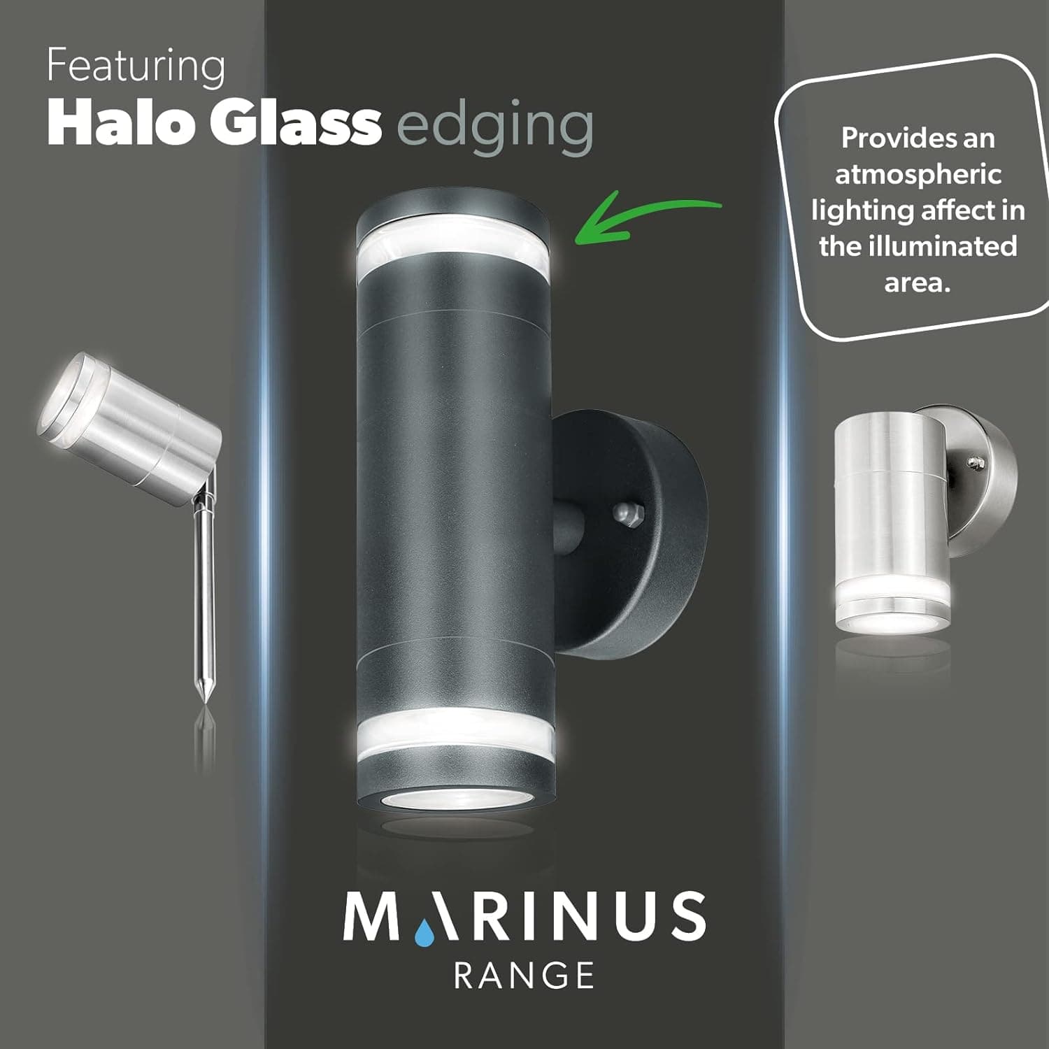 4lite Marinus GU10 Bi-Directional Outdoor Wall Light without PIR - Stainless Steel