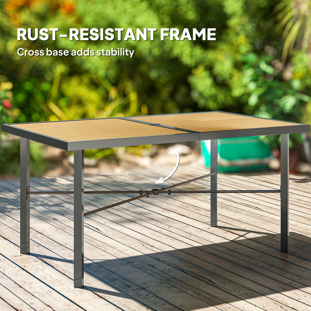 Outsunny Garden Table for 6, Outdoor Dining Table with 5cm Umbrella Hole
