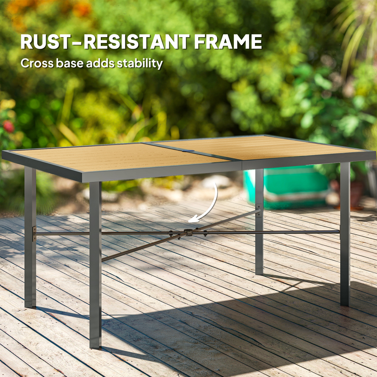Outsunny Garden Table for 6, Outdoor Dining Table with 5cm Umbrella Hole
