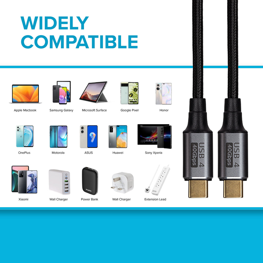 Maplin Pro USB-C to USB-C v4.0 40Gbps 8K@60Hz Super Speed Braided Cable - Black, 1.2m