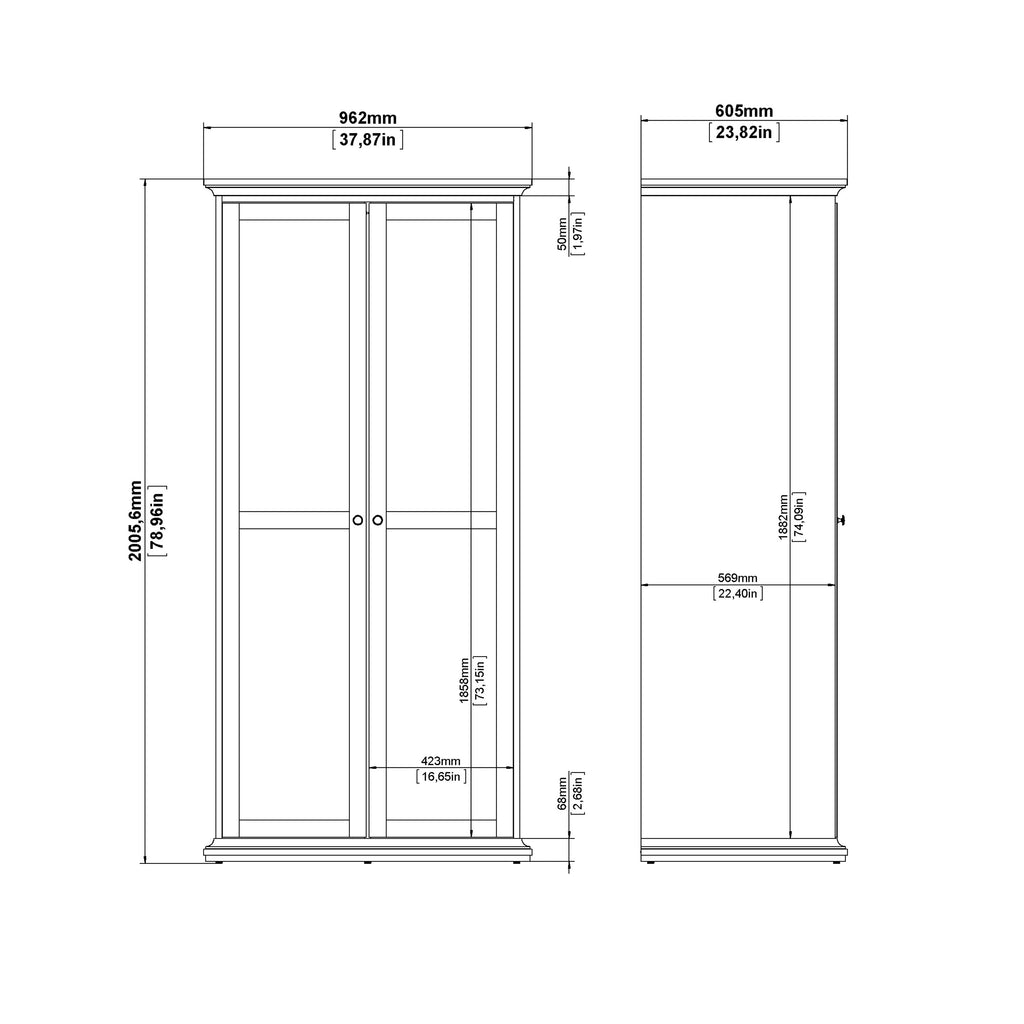 Paris Wardrobe with 2 Doors in Matt Grey