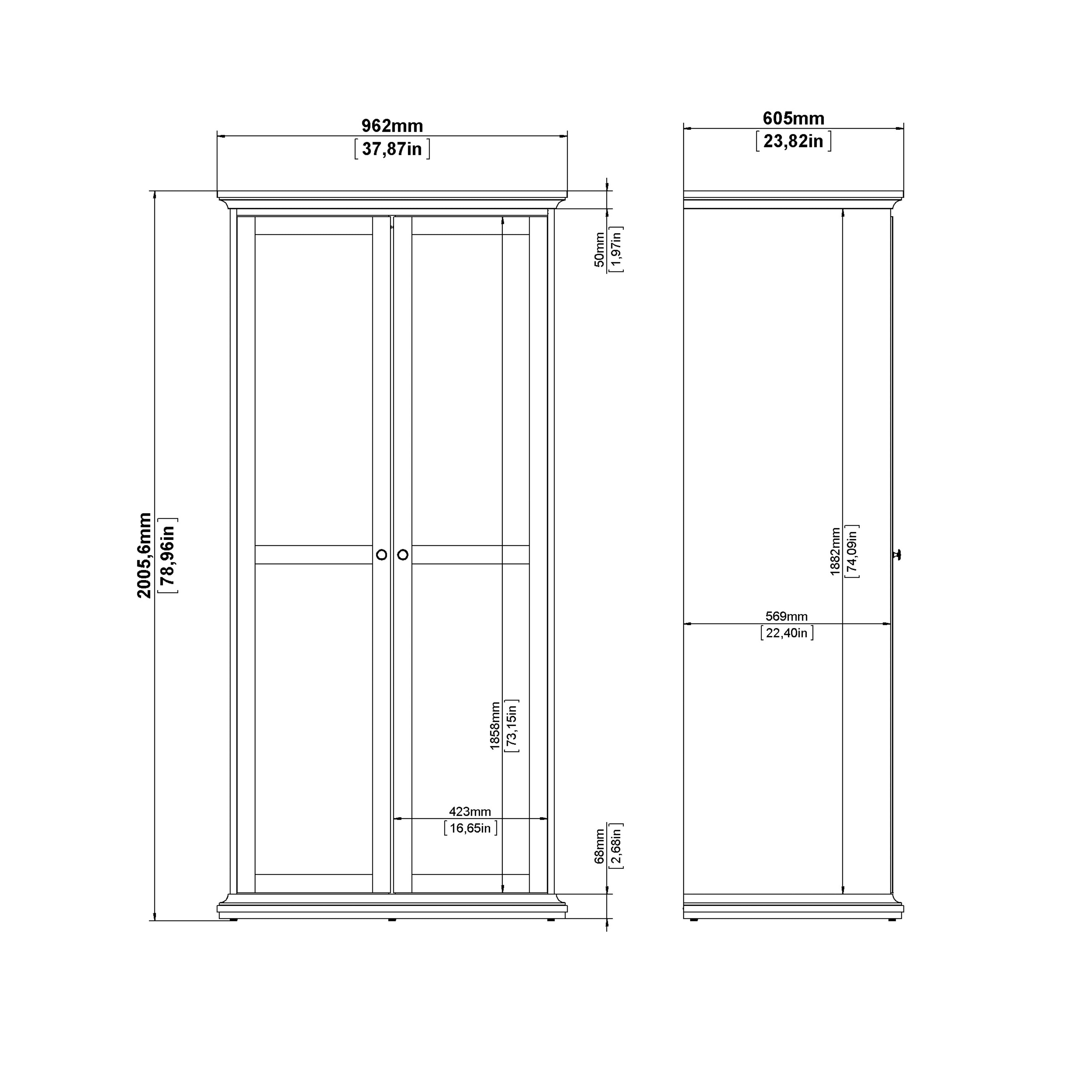 Paris Wardrobe with 2 Doors in Matt Grey