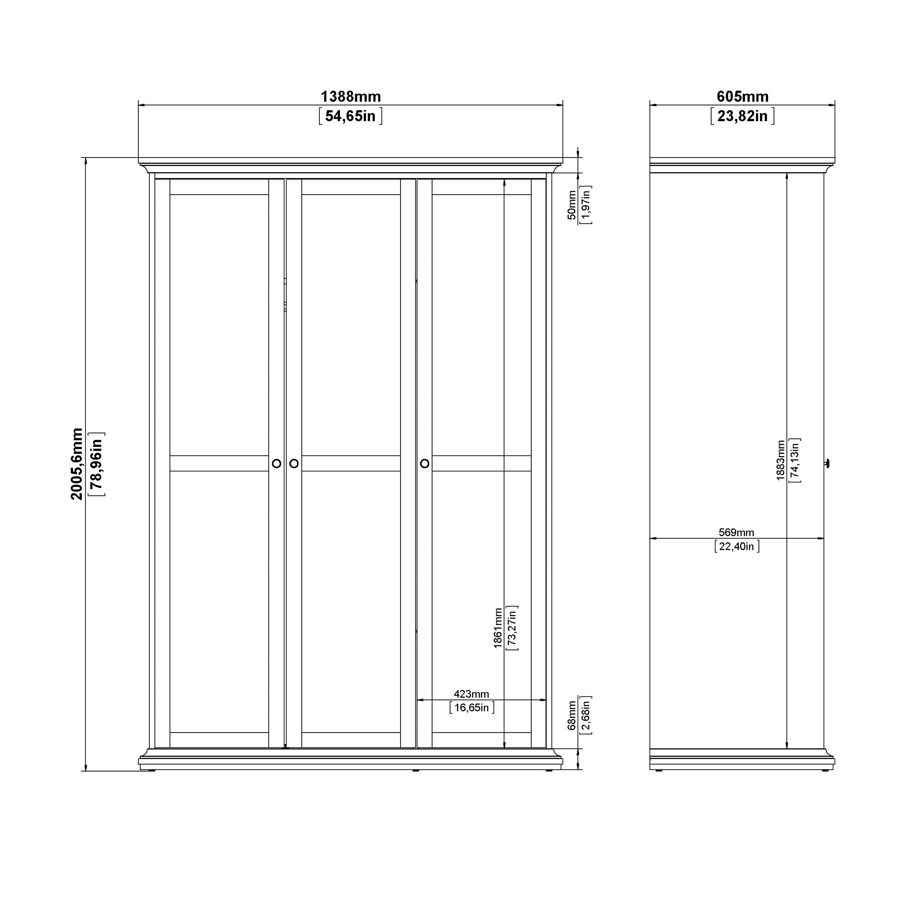 Paris Wardrobe with 3 Doors in White