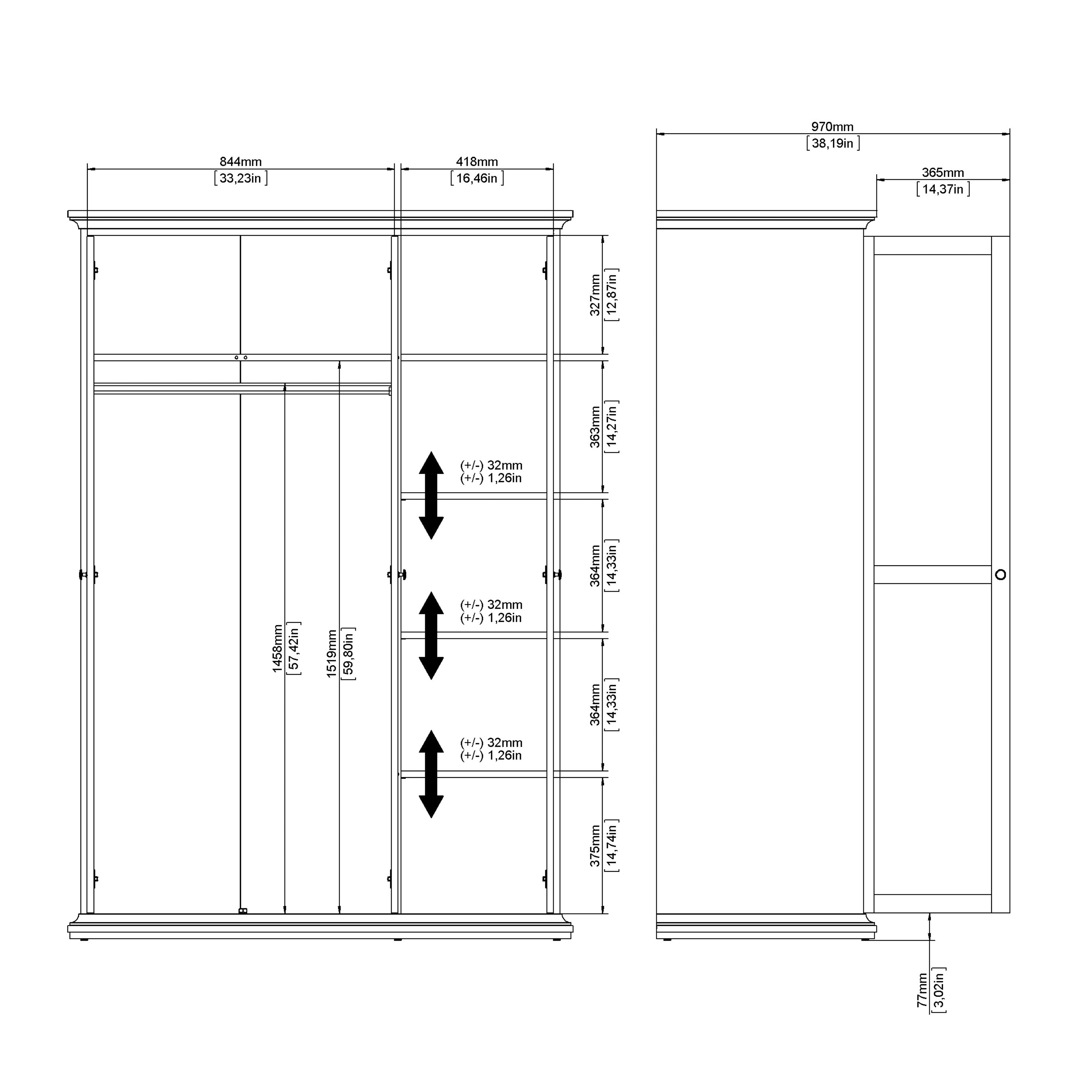 Paris Wardrobe with 3 Doors in White