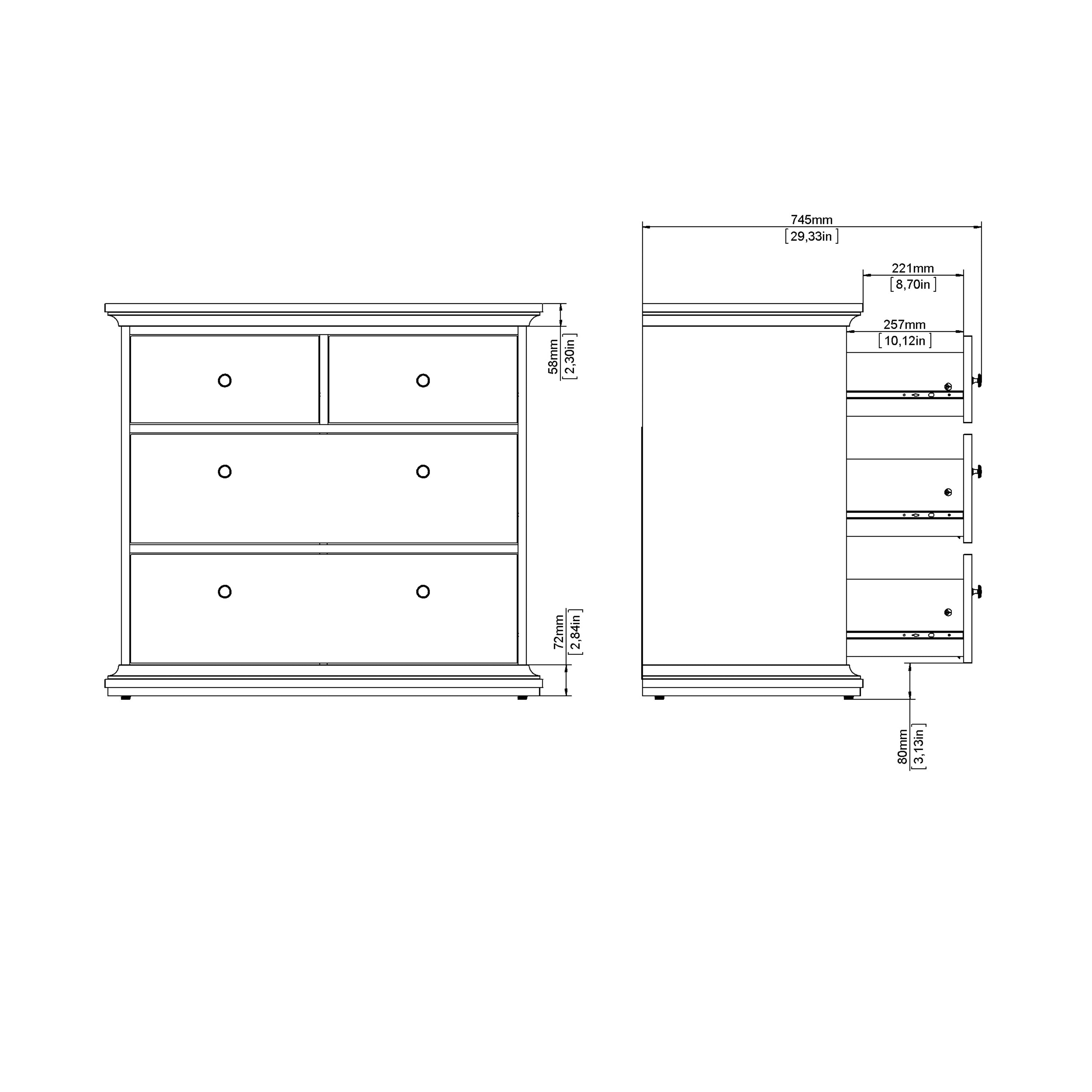 Paris Chest of 4 Drawers in Matt Grey