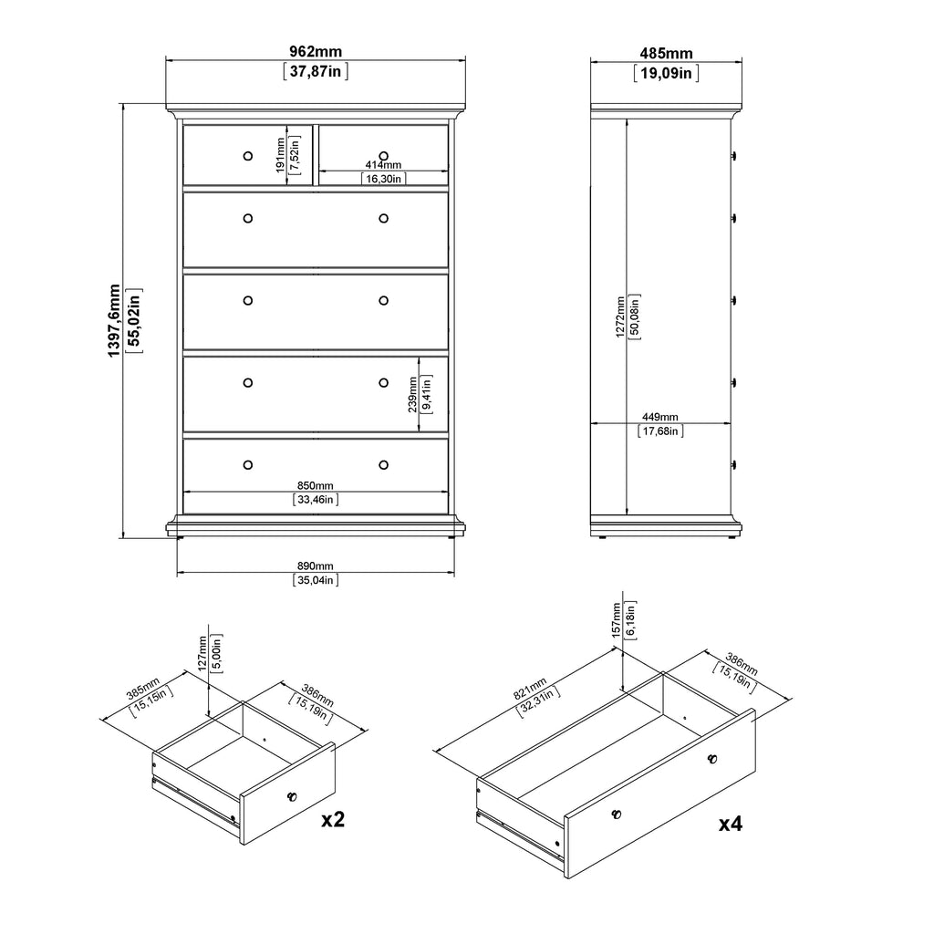 Paris Chest of 6 Drawers in White
