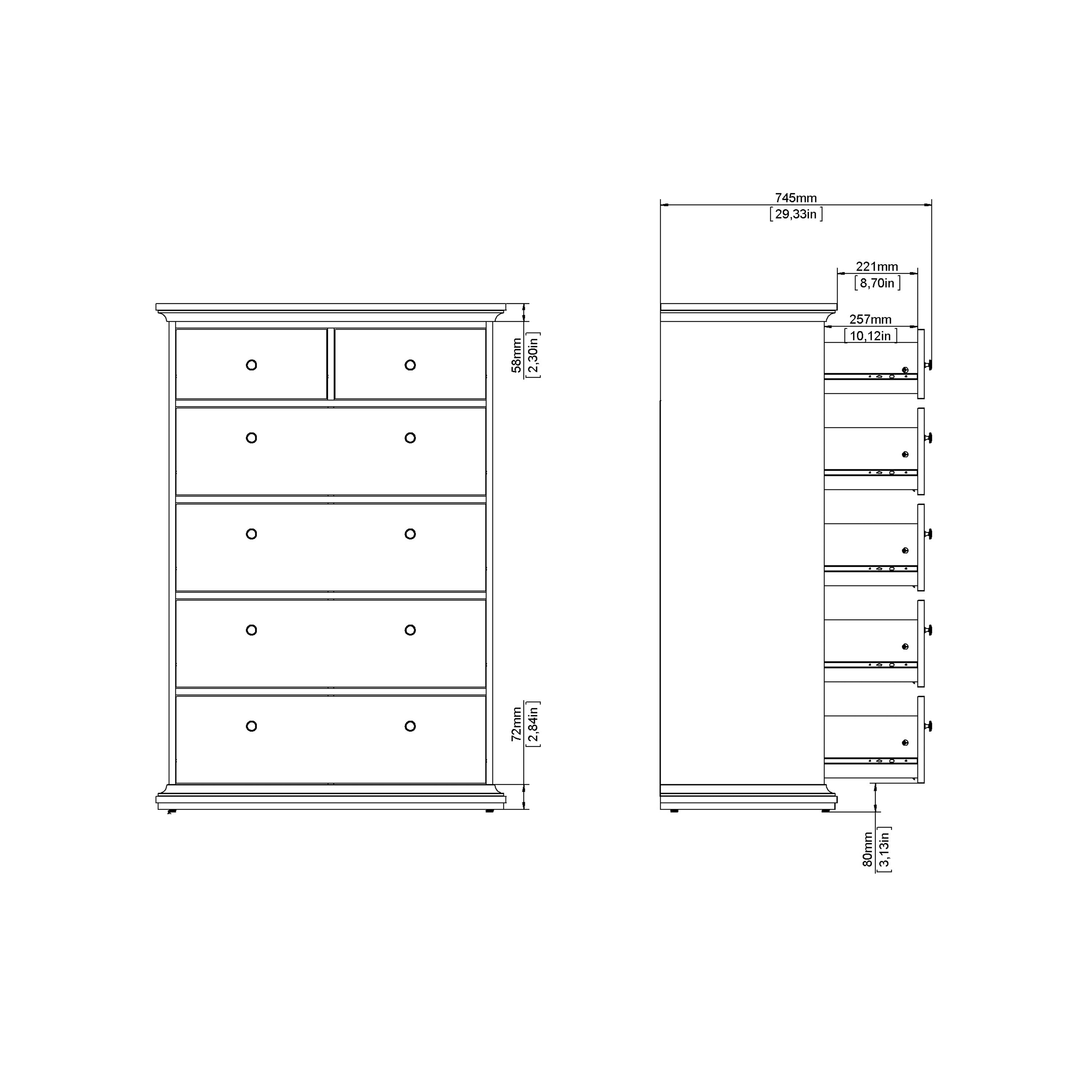 Paris Chest of 6 Drawers in White