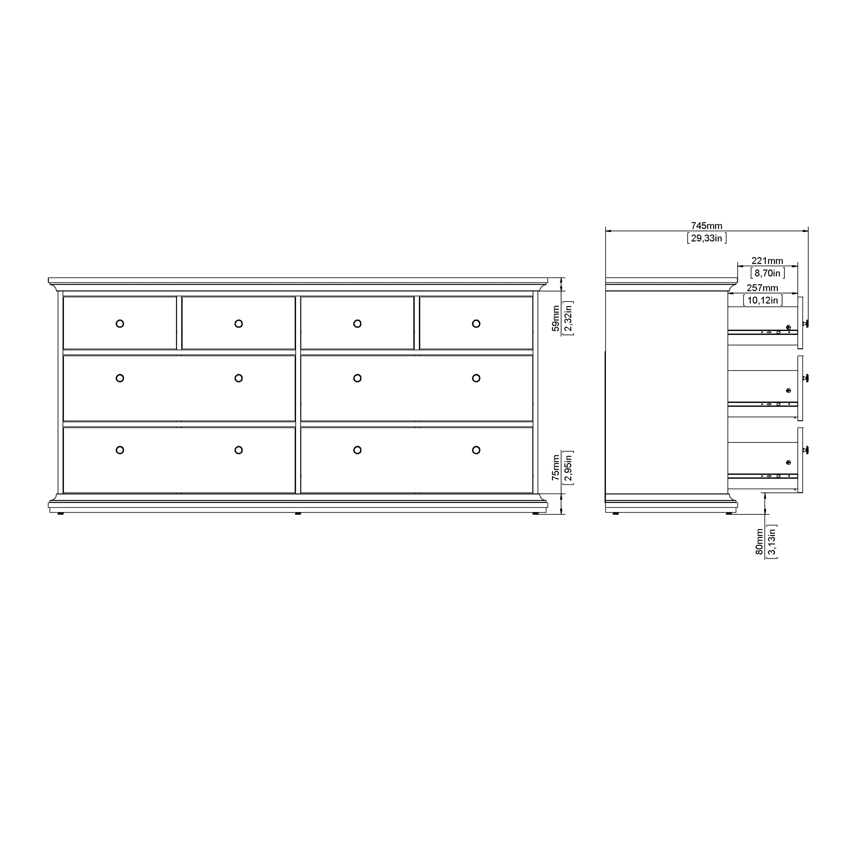 Paris Chest of 8 Drawers in Matt Grey