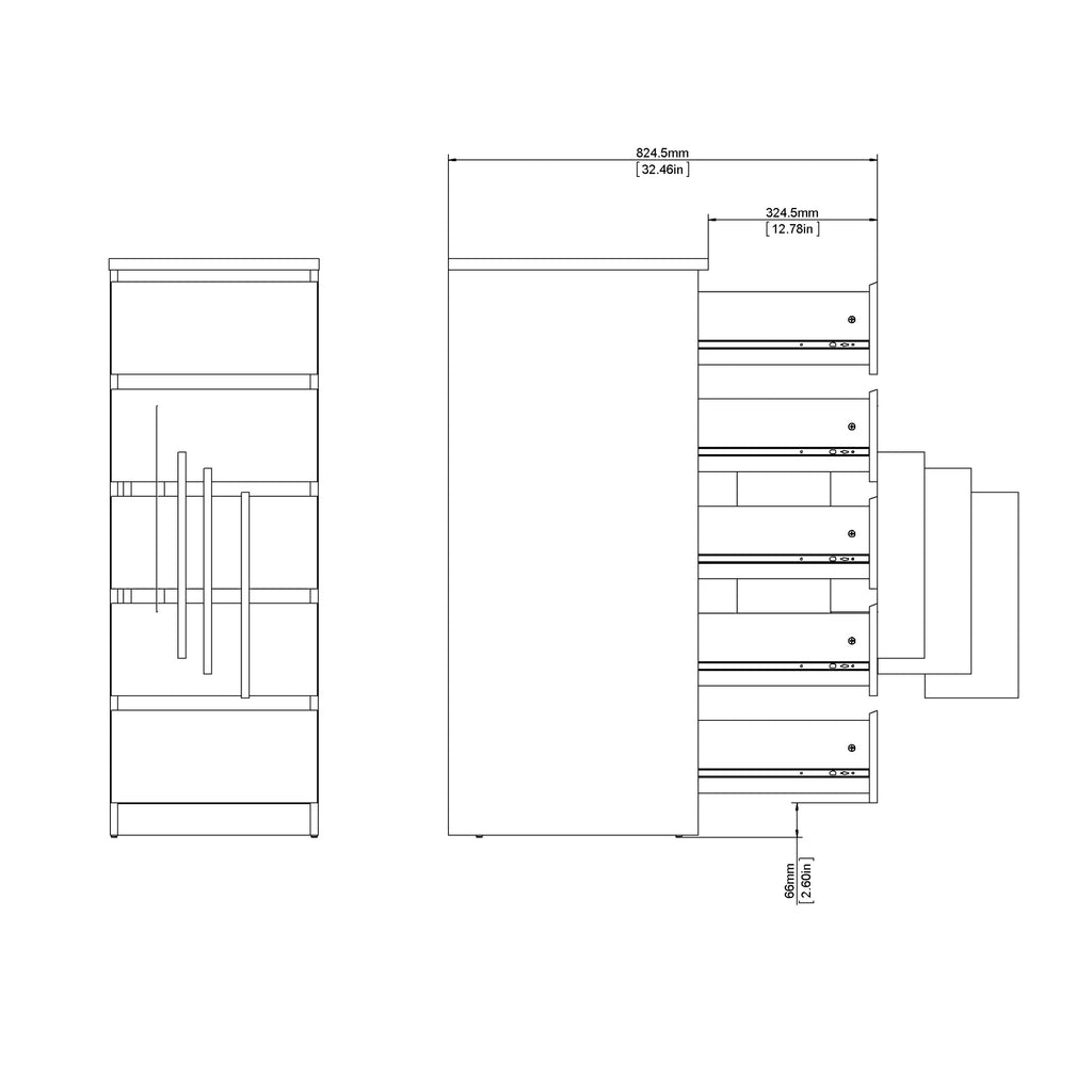 Naia Narrow Chest of 5 Drawers in Black Matt