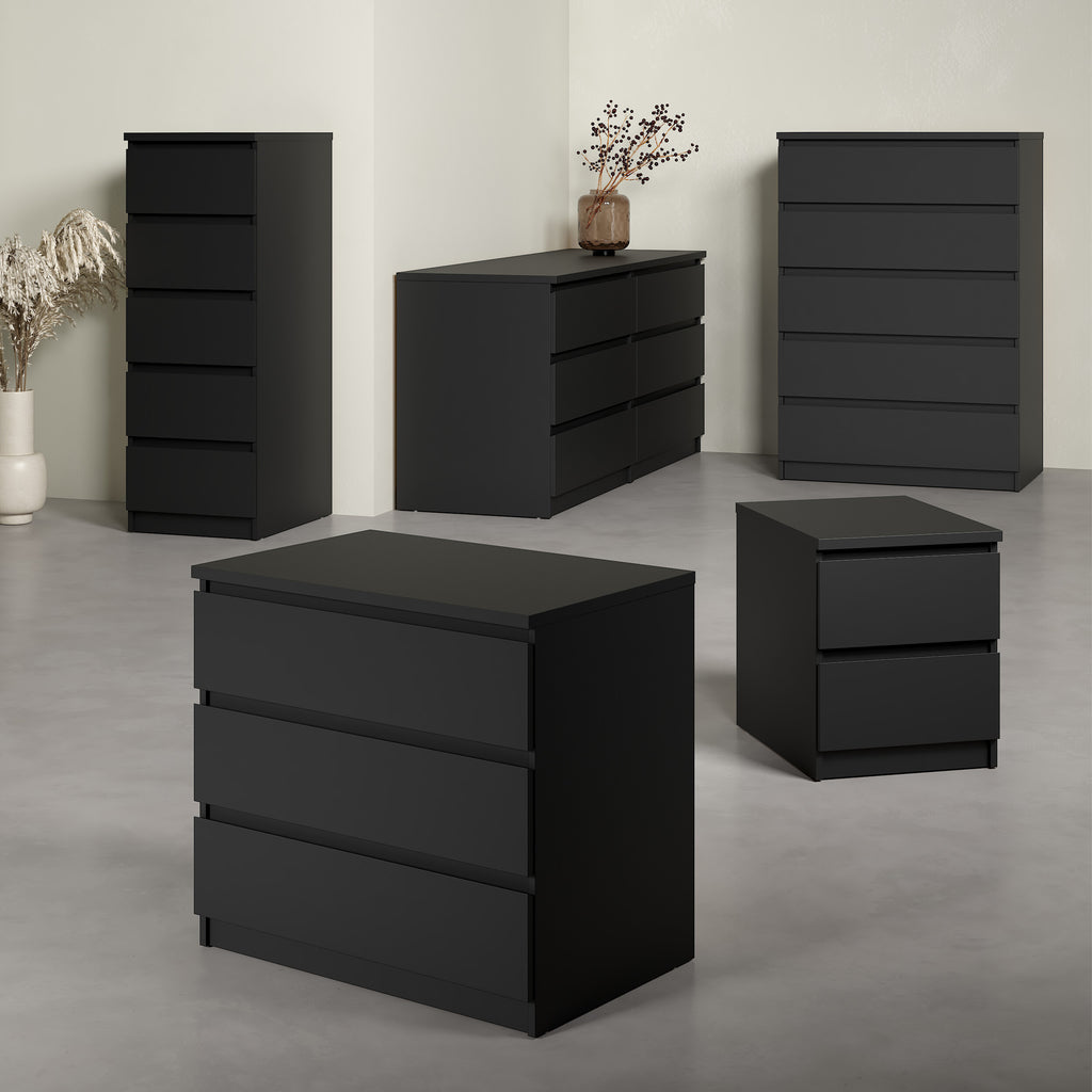 Naia Narrow Chest of 5 Drawers in Black Matt