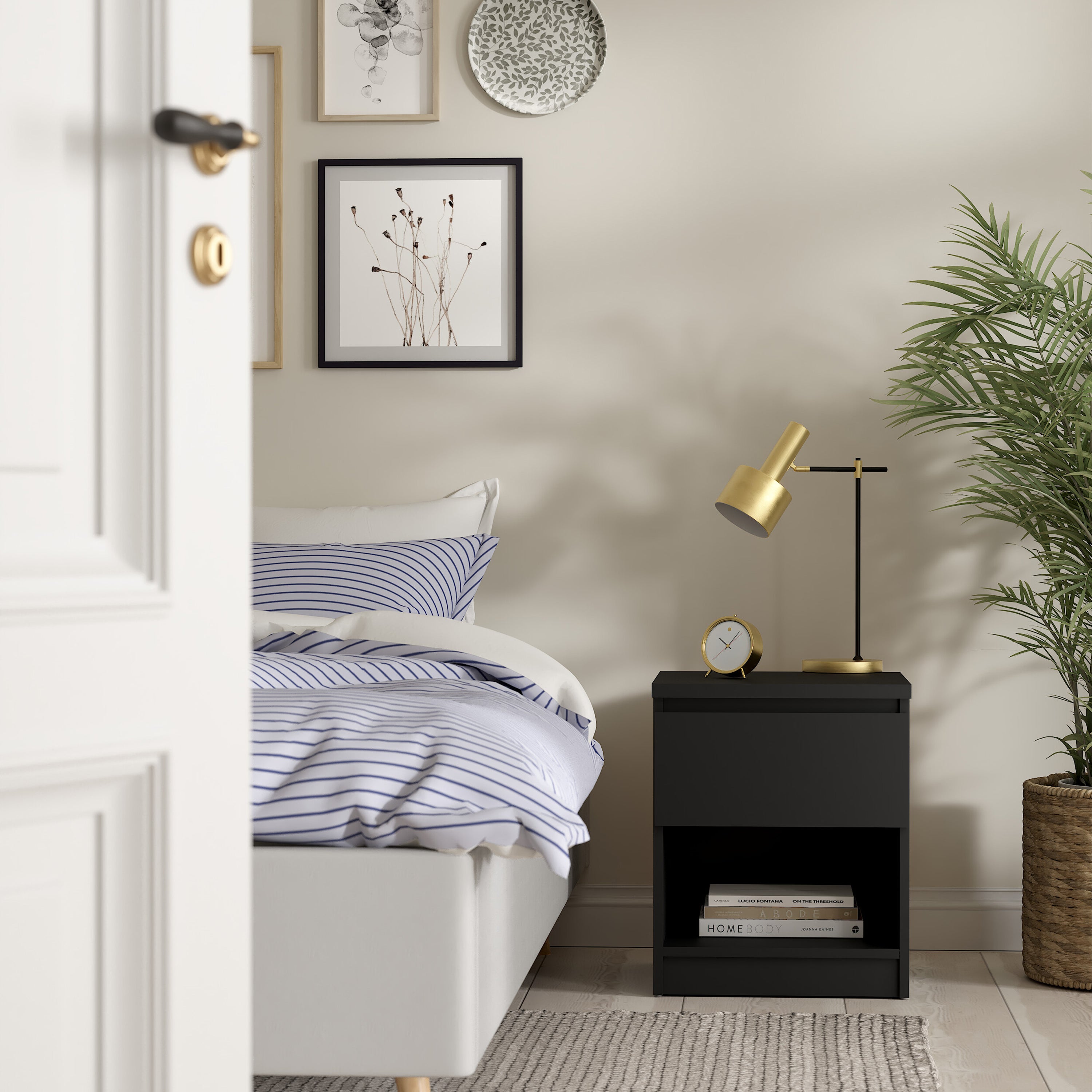 Naia Bedside 1 Drawer 1 Shelf in Black Matt