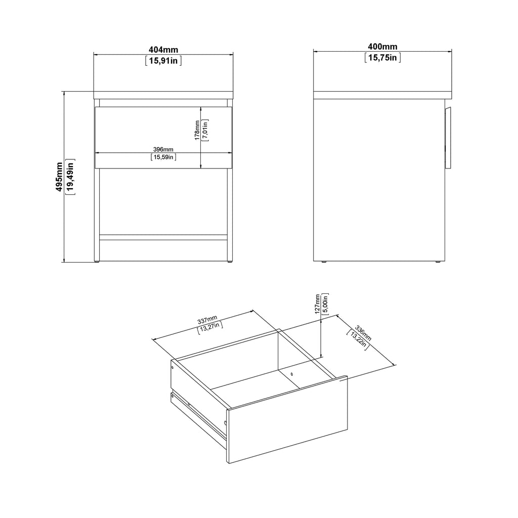 Naia Bedside 1 Drawer 1 Shelf in Black Matt