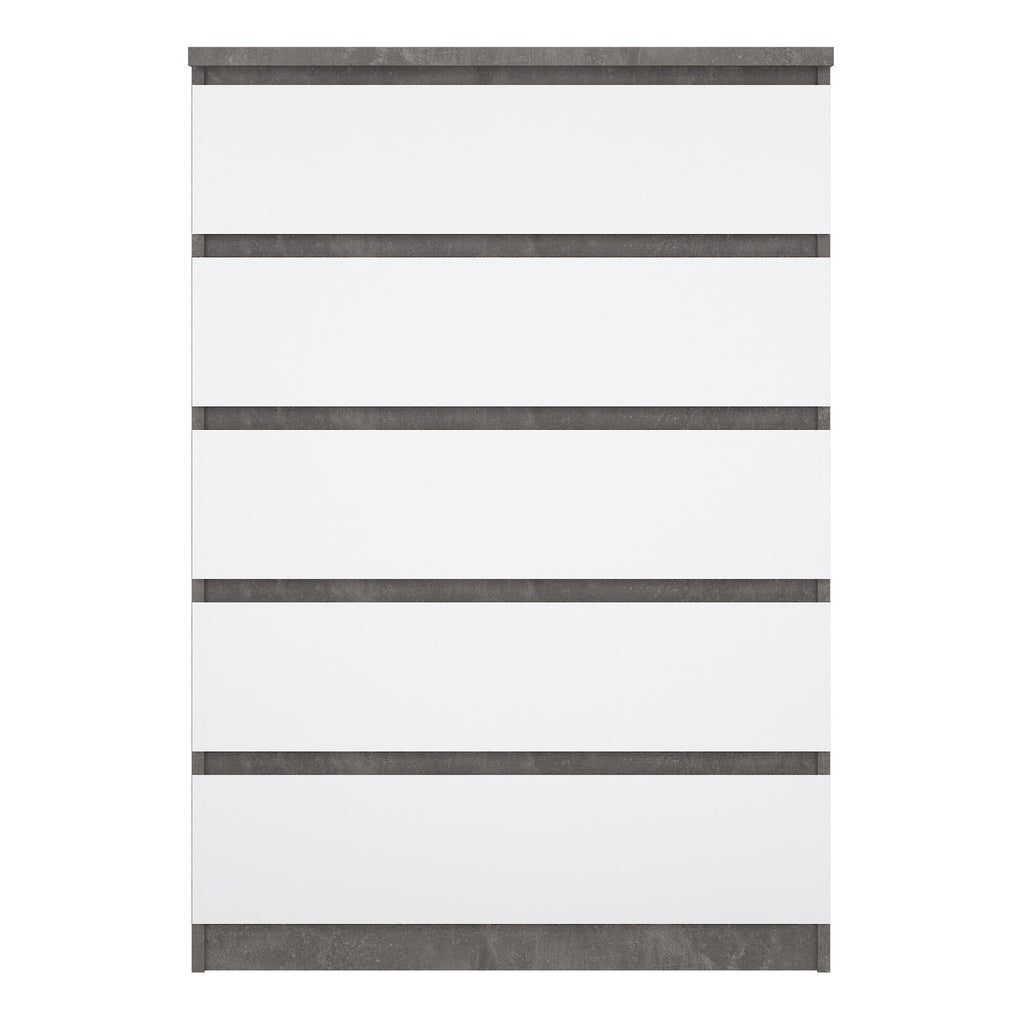 Naia Chest of 5 Drawers in Concrete and White High Gloss