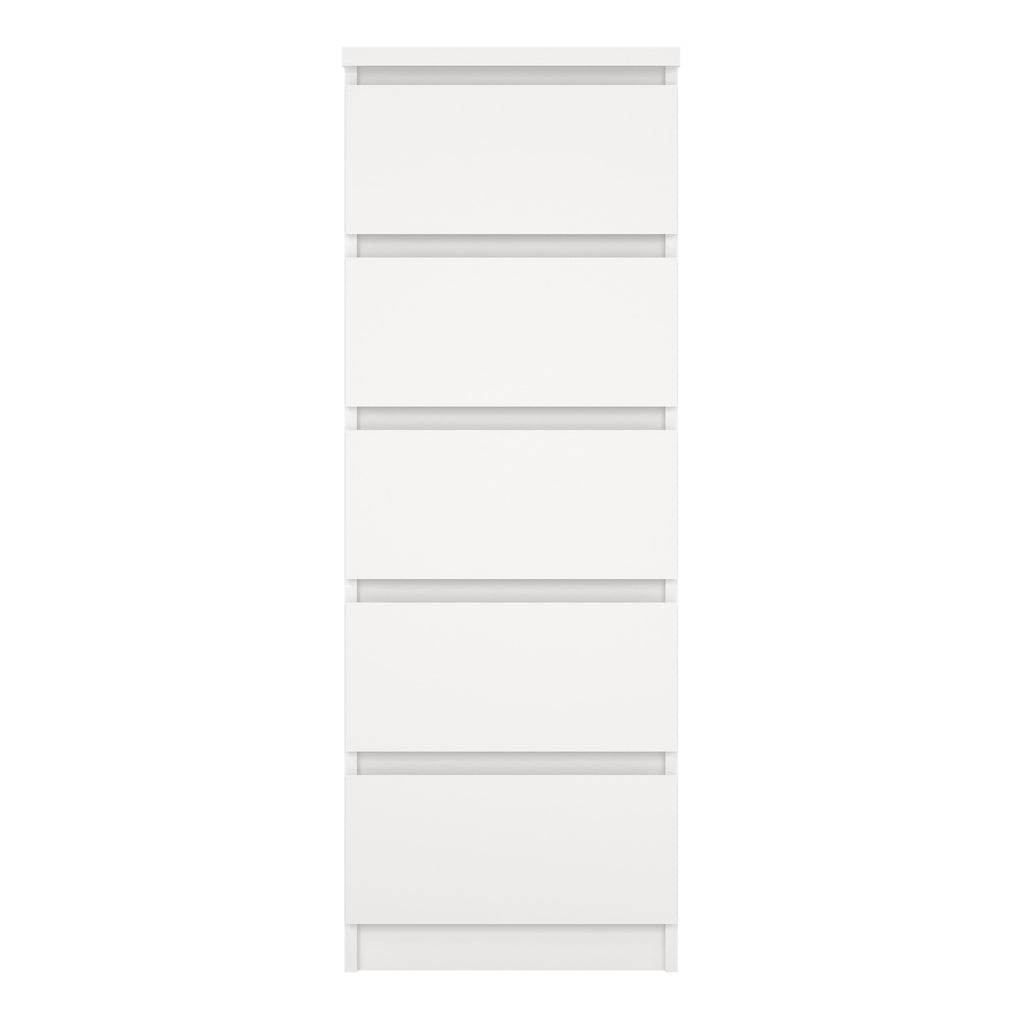 Naia Narrow Chest of 5 Drawers in White