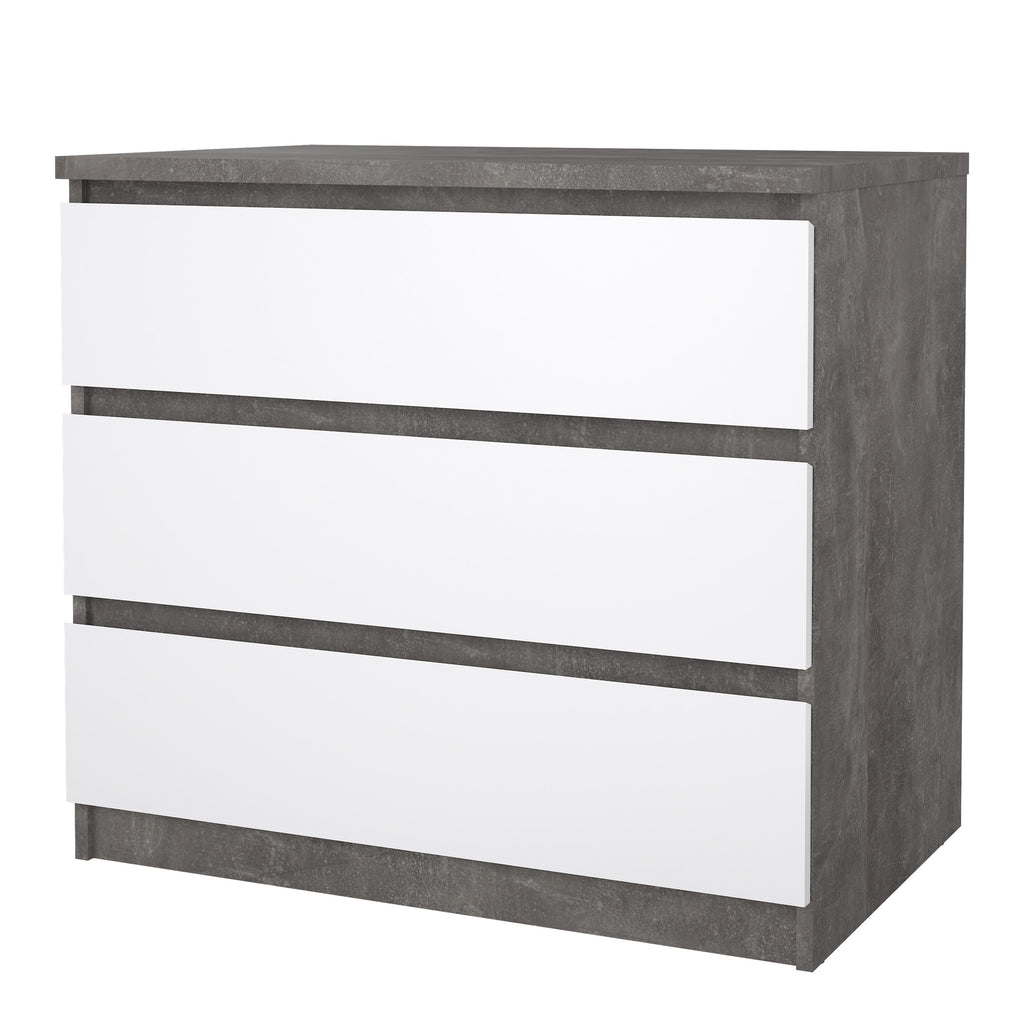 Naia Chest of 3 Drawers in Concrete and White High Gloss