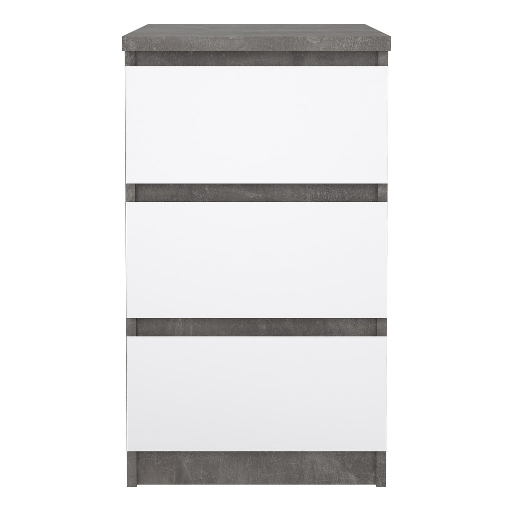 Naia Bedside 3 Drawers in Concrete and White High Gloss