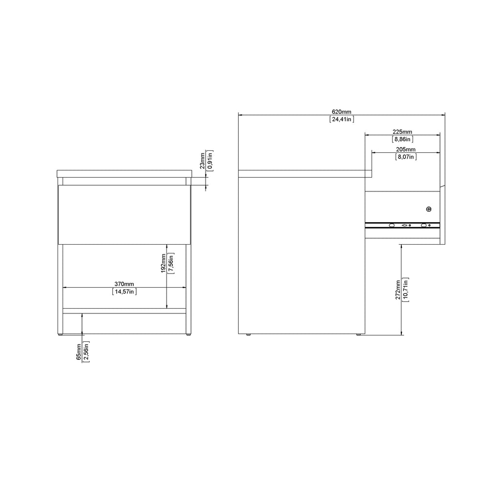 Naia Bedside 1 Drawer 1 Shelf in White High Gloss