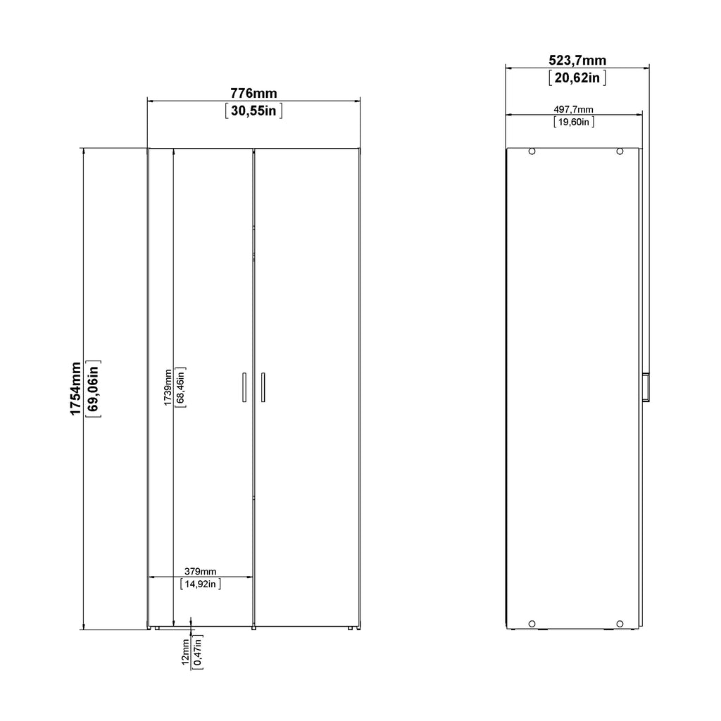 Space Package - Bedside 1 Drawer + Chest of 3 Drawers + Wardrobe with 2 Doors in White