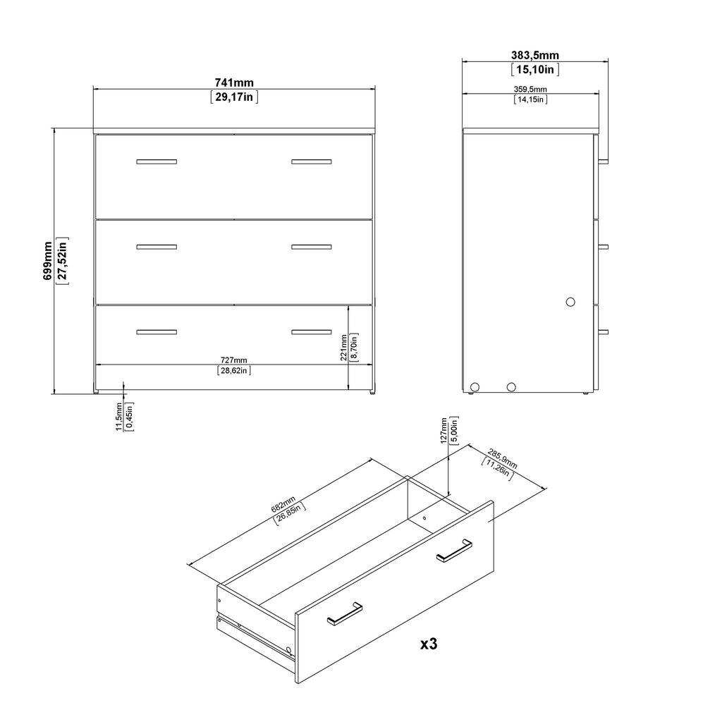 Space Package - Bedside 1 Drawer + Chest of 3 Drawers + Wardrobe with 2 Doors + 1 Drawer in Oak