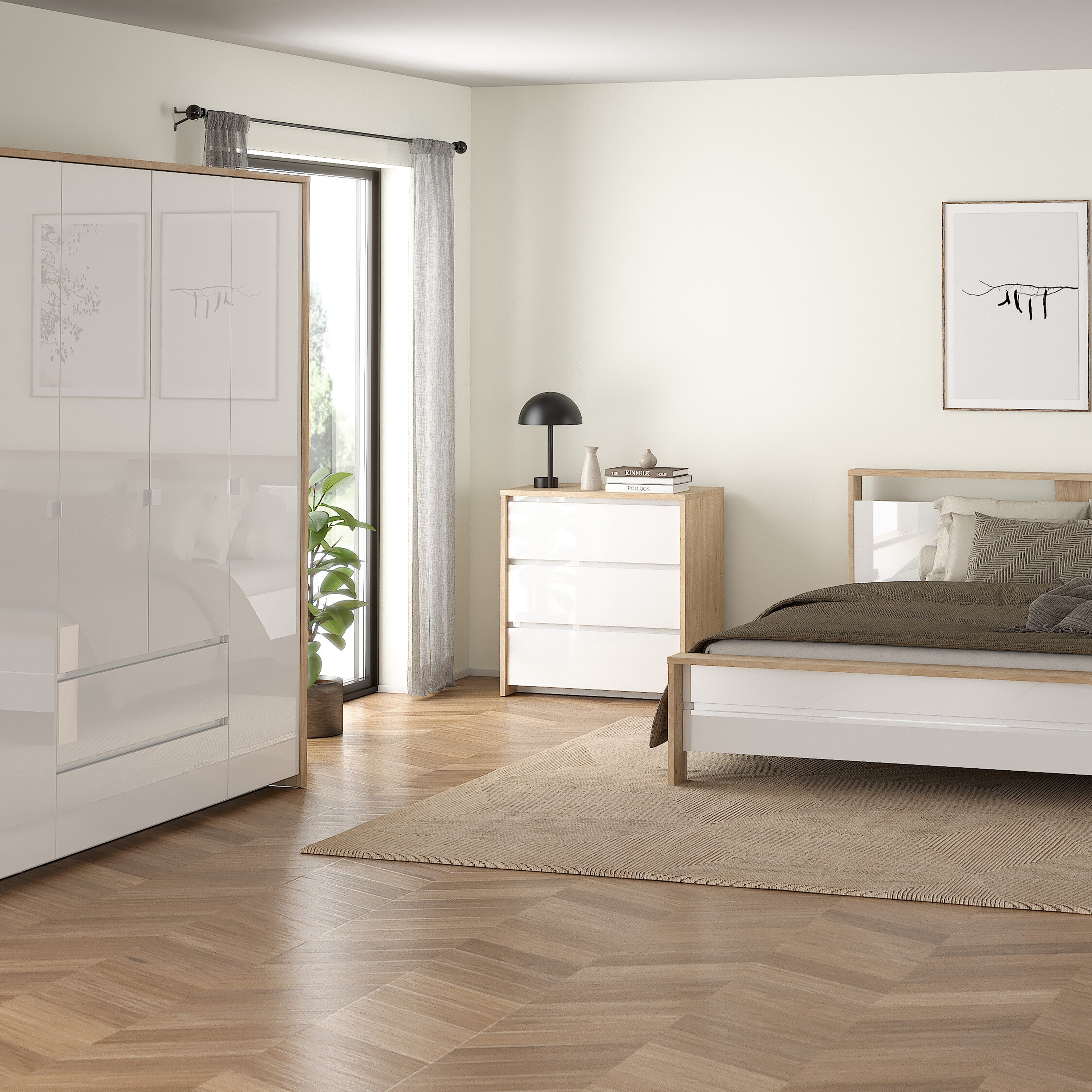 Next Chest 3 drawers Jackson Hickory White high gloss