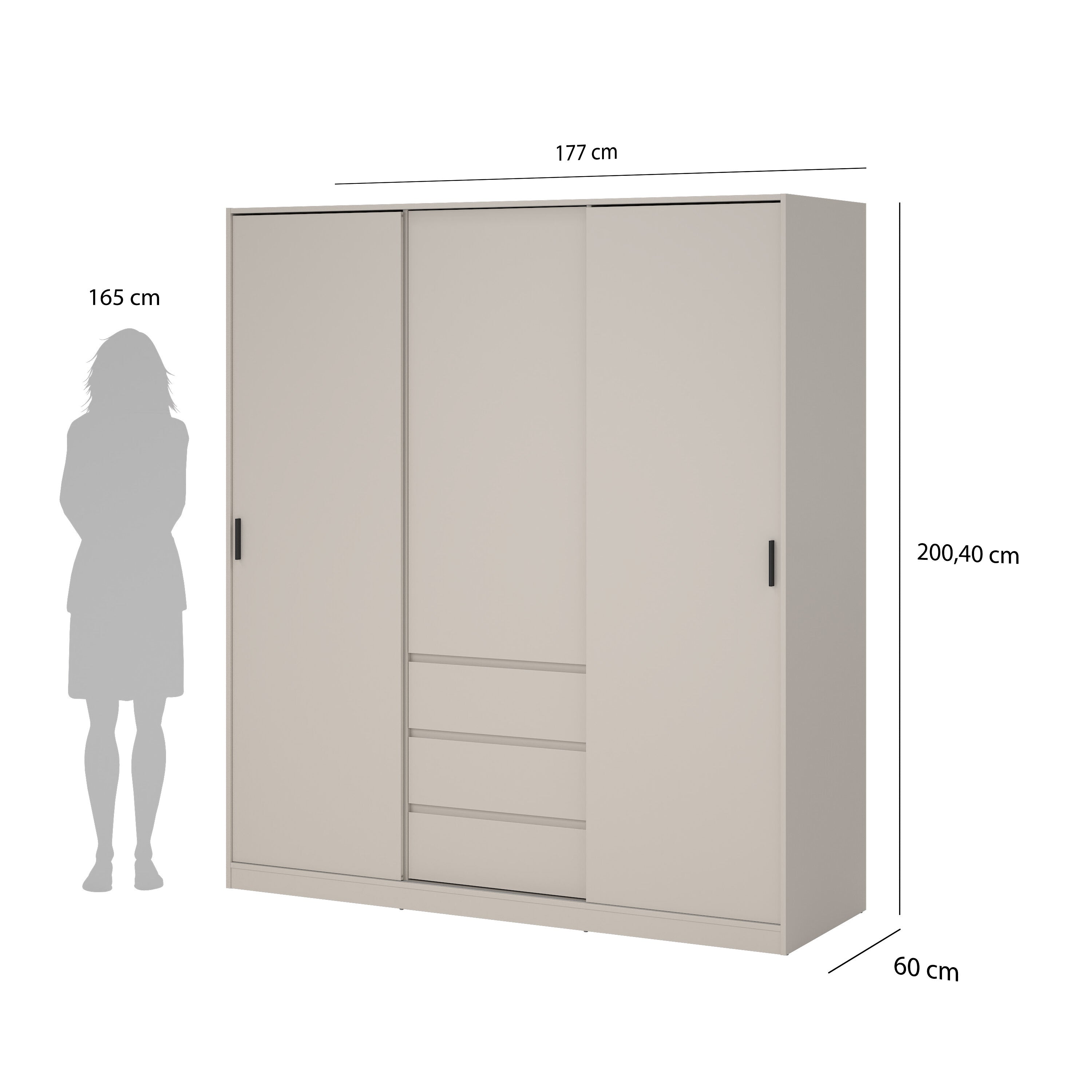Naia Wardrobe with 2 sliding Doors 1 Door 3 Drawers in Cashmere