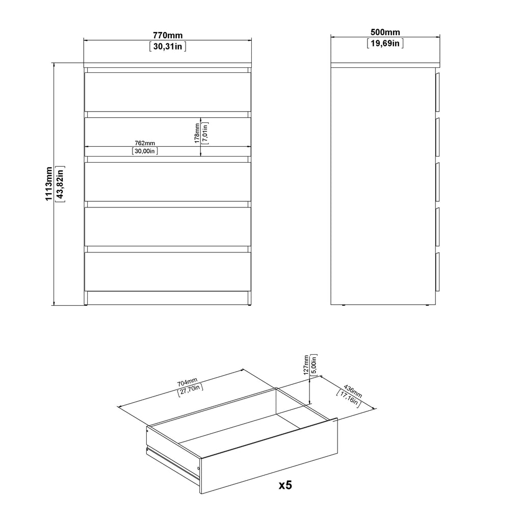 Naia Chest of 5 drawers in Cashmere Jackson Hickory