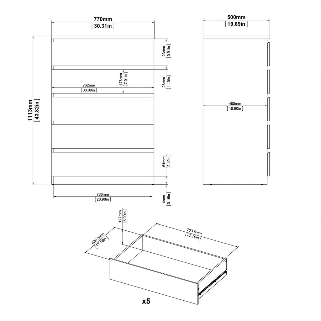 Naia Chest of 5 Drawers in Cashmere