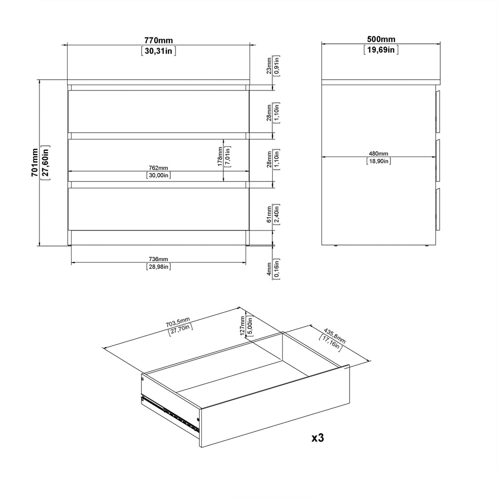 Naia Chest of 3 Drawers in Cashmere
