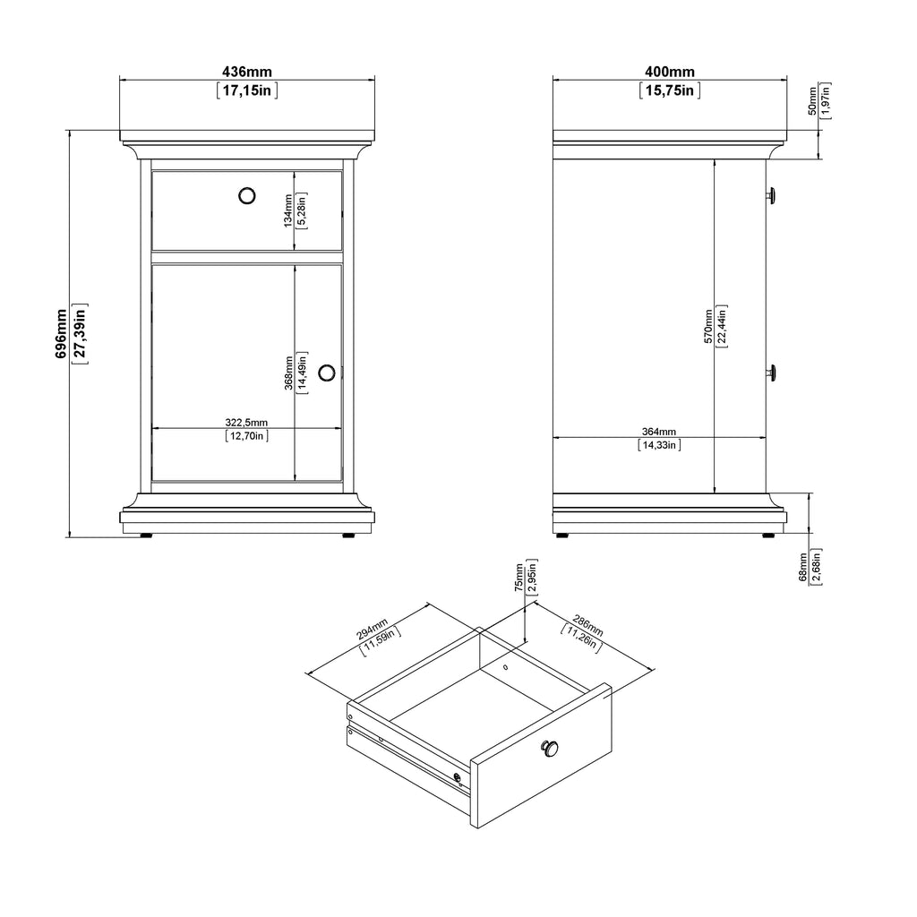 Paris Nightstand 1 door 1 Drawer in Cashmere