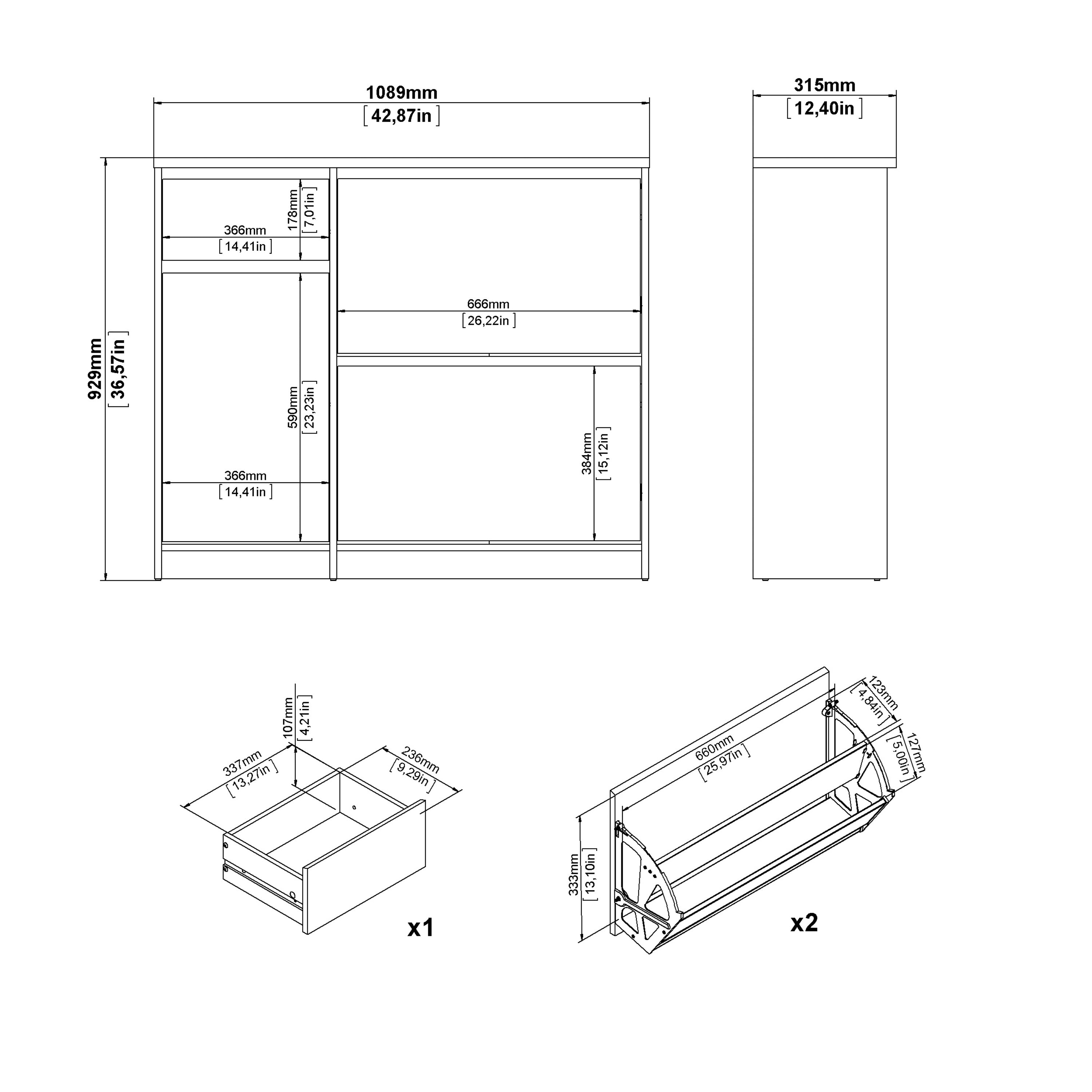 Naia Shoe cabinet 2 Tilting Doors 1 Door + 1 Drawer in Cashmere