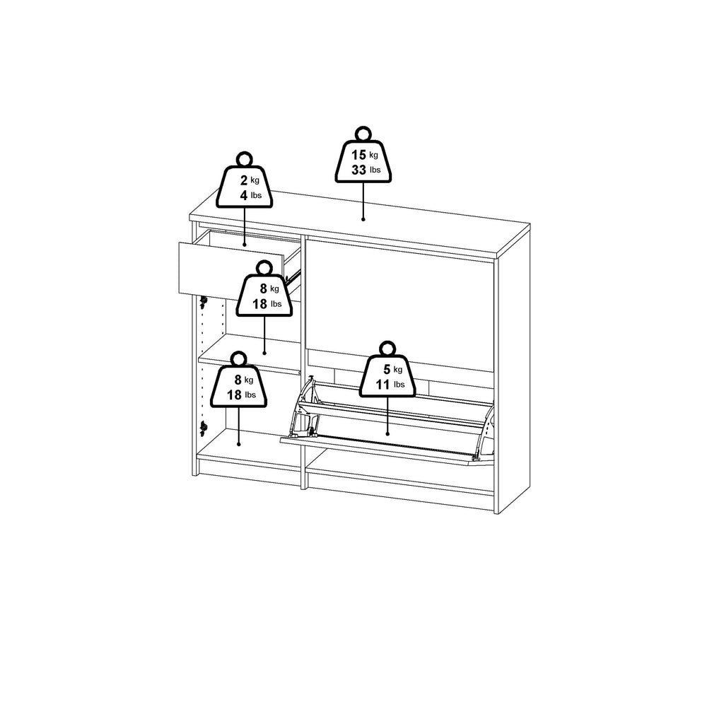 Naia Shoe cabinet 2 Tilting Doors 1 Door + 1 Drawer in Cashmere