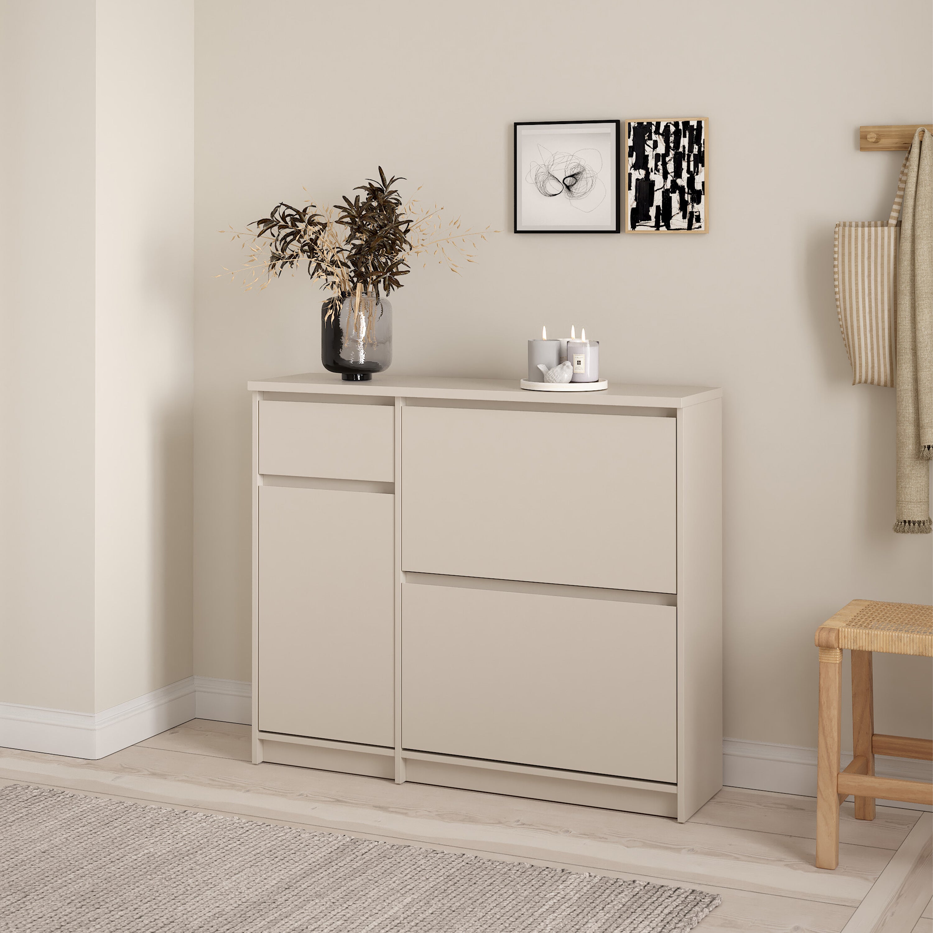 Naia Shoe cabinet 2 Tilting Doors 1 Door + 1 Drawer in Cashmere
