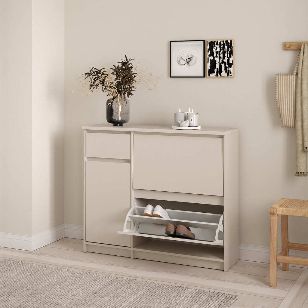 Naia Shoe cabinet 2 Tilting Doors 1 Door + 1 Drawer in Cashmere