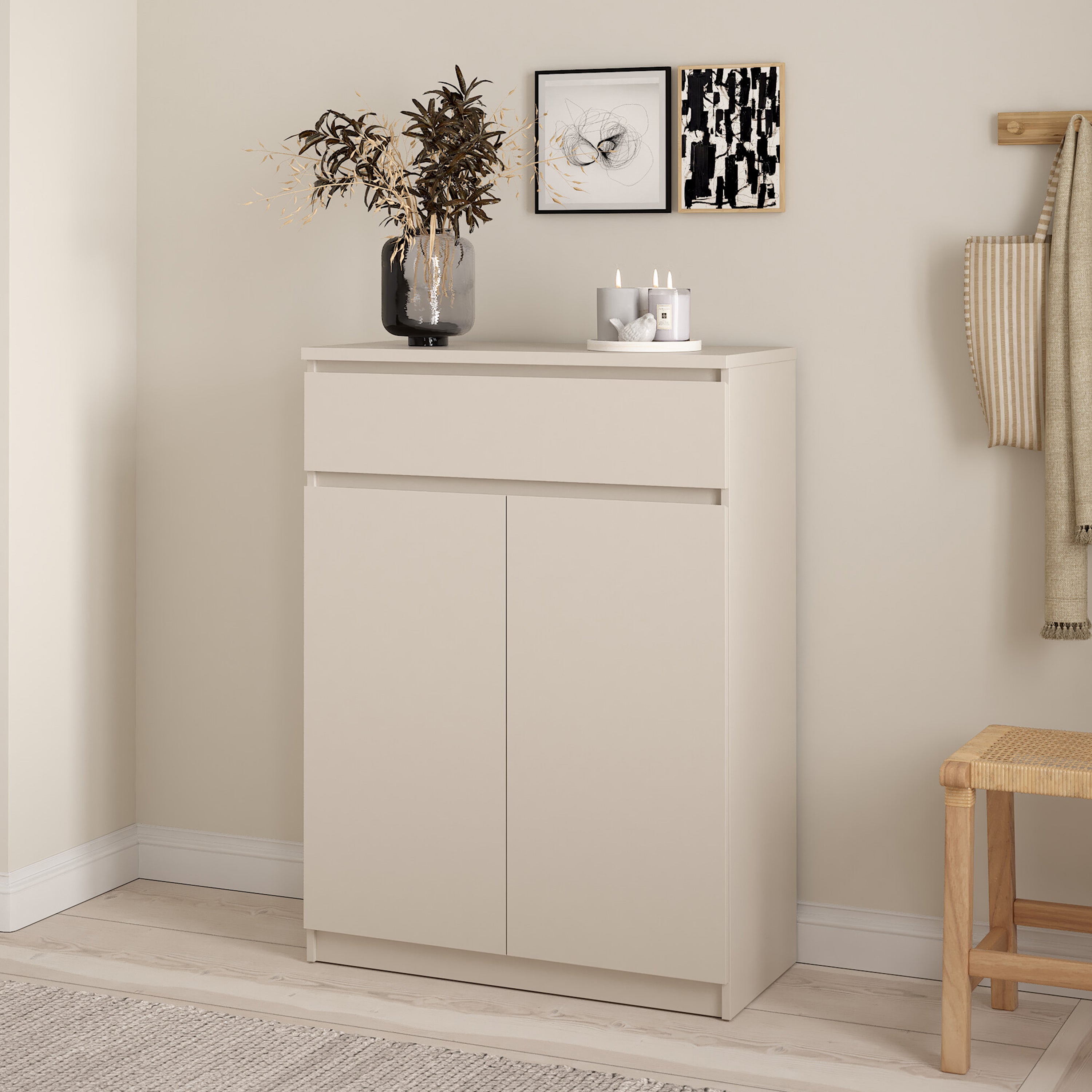 Naia Shoe cabinet with 2 Doors 1 Drawer in Cashmere