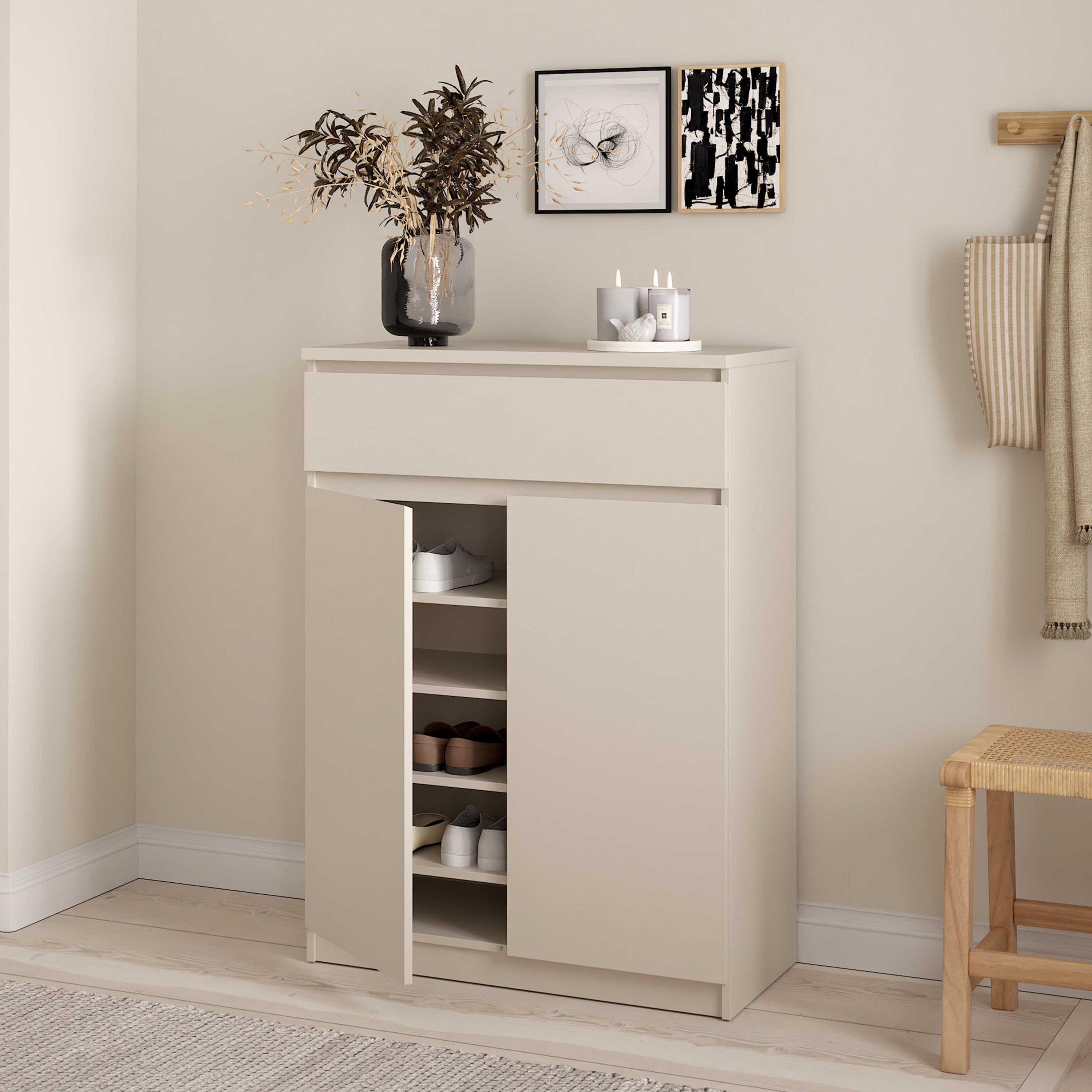 Naia Shoe cabinet with 2 Doors 1 Drawer in Cashmere