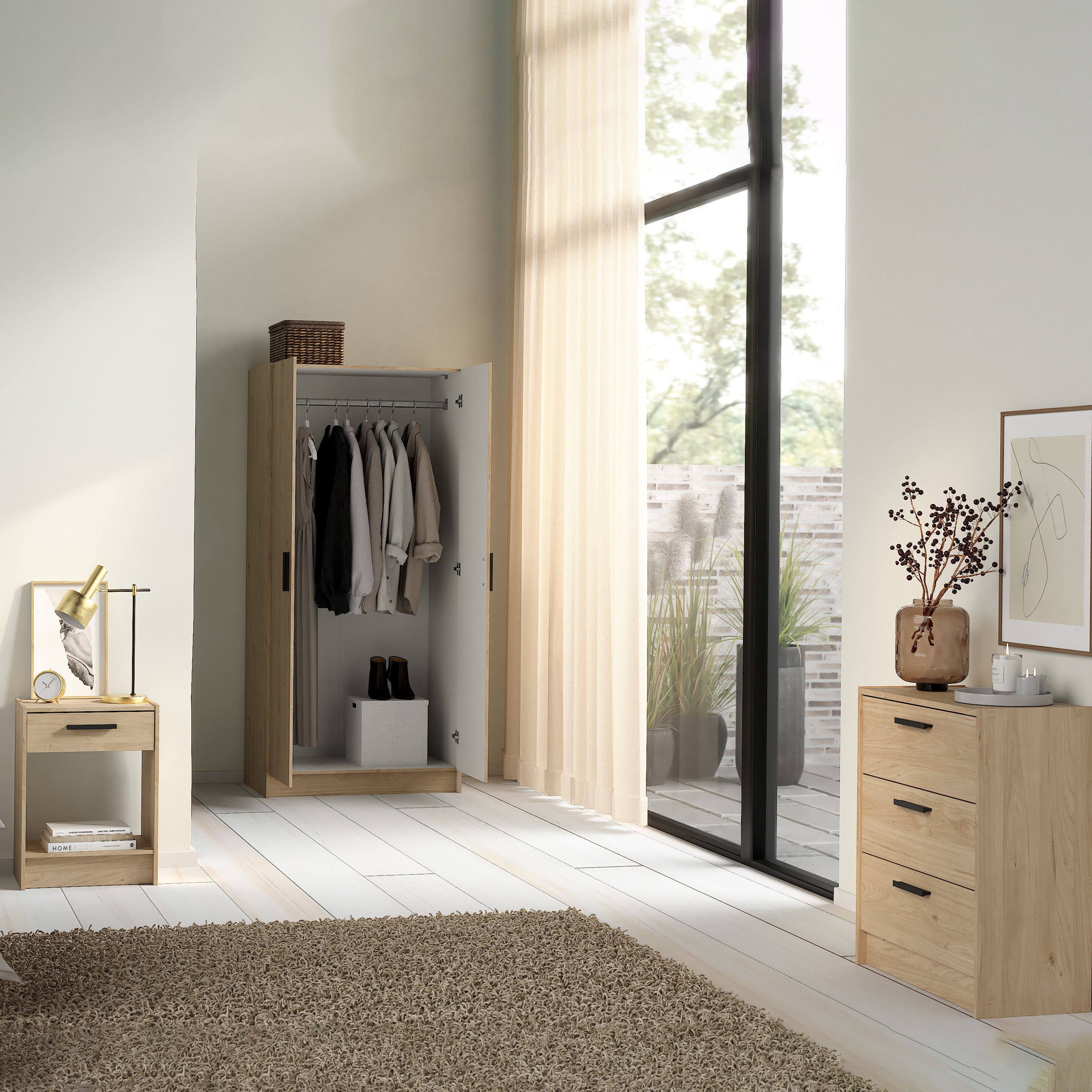 Escape Wardrobe, Chest and Nightstand in Jackson Hickory