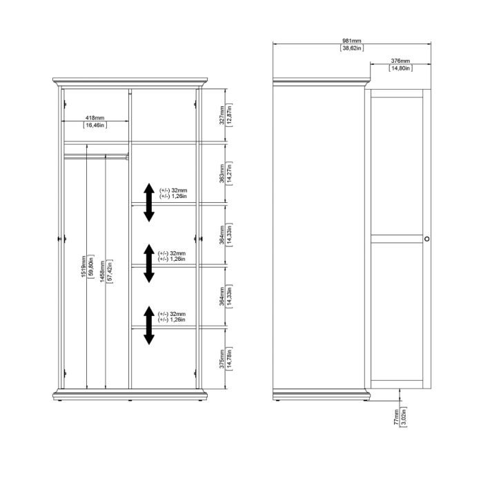 Paris Wardrobe with 2 Doors in Cashmere