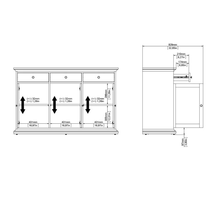 Paris Sideboard with 3 doors and 3 drawers in White