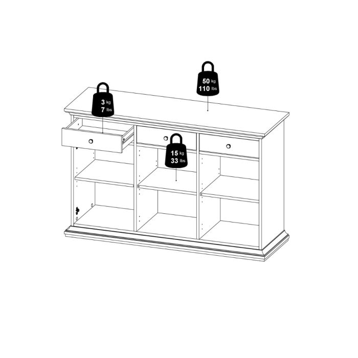 Paris Sideboard with 3 doors and 3 drawers in White