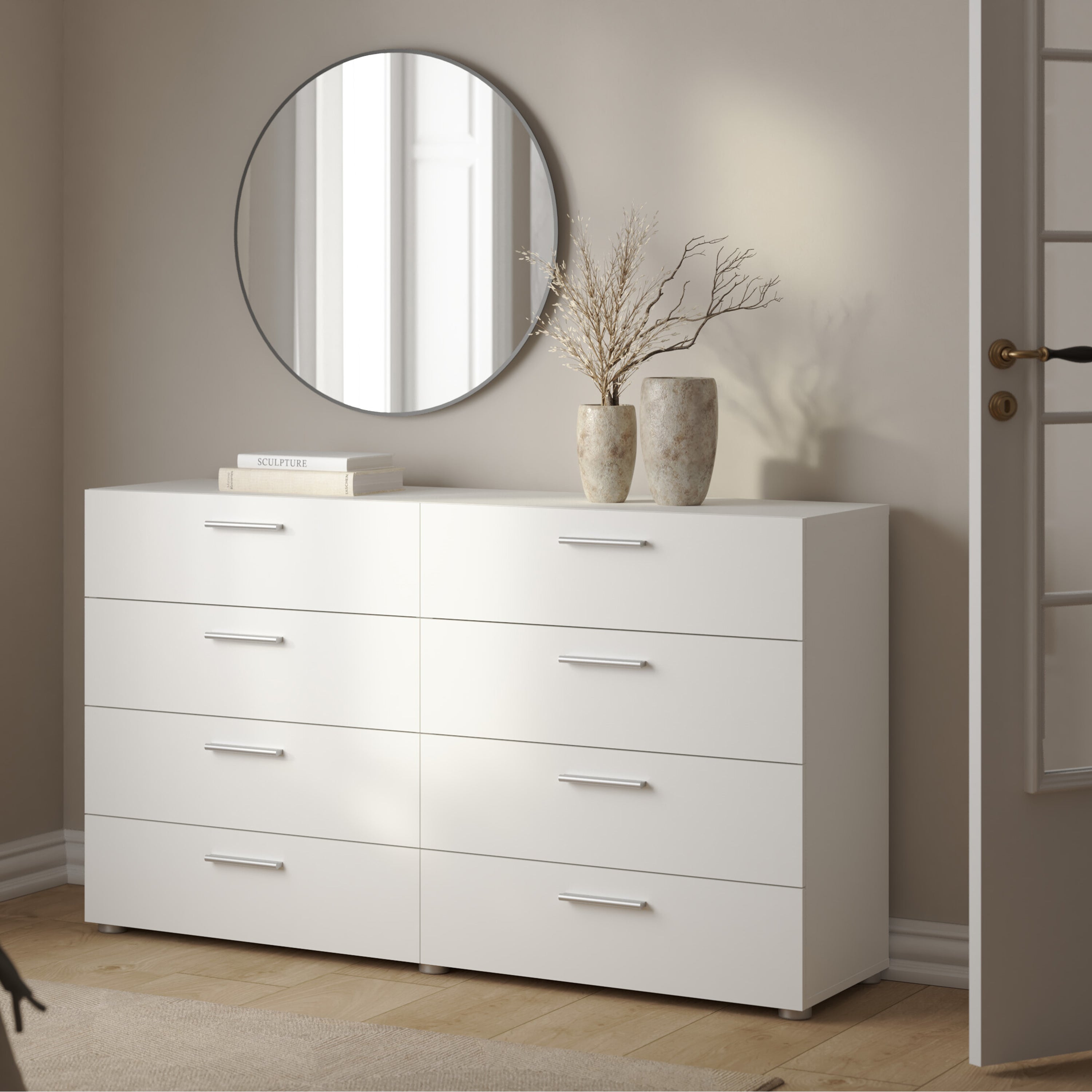 Pepe Wide Chest of 8 Drawers (4+4) in White